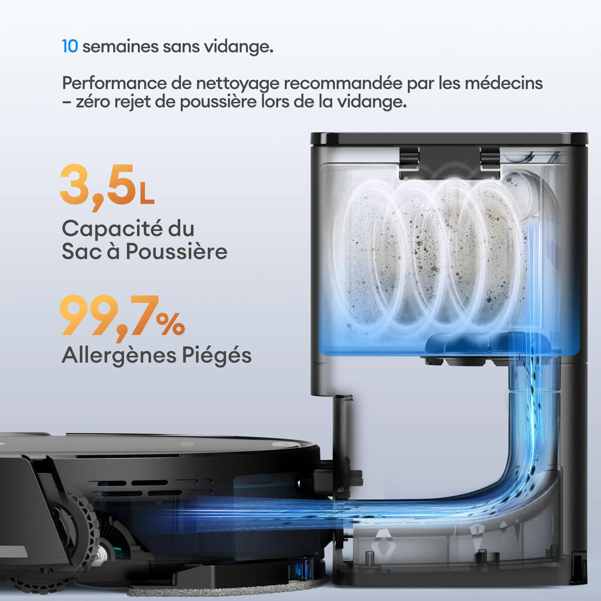 Ultenic T20 Pro+ Robot Aspirateur Lavage Auto-vidage | 10 000Pa Puissant Poils d'animaux | Navigation LiDAR AI | 200min Autonomie | HEPA H13 | Alexa/Google | 5 Cartes Multi-étages