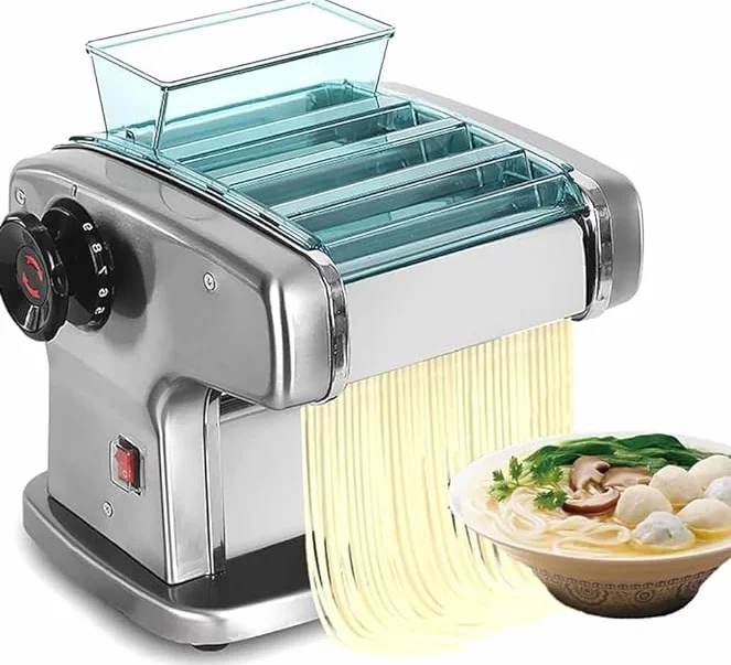 Machine à pâte électrique 135 W en acier inoxydable pour la fabrication de spaghettis et lasagnes avec 3 largeurs de lame (2,5 mm, 4 mm et 9 mm) et 9 épaisseurs de pâte variables (0,5