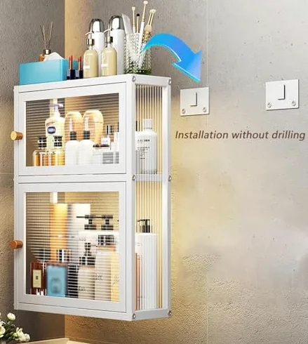 Armoire murale moderne avec porte en verre, solution de rangement peu encombrante pour salle de bain, bureau, salle à manger, salon, cuisine