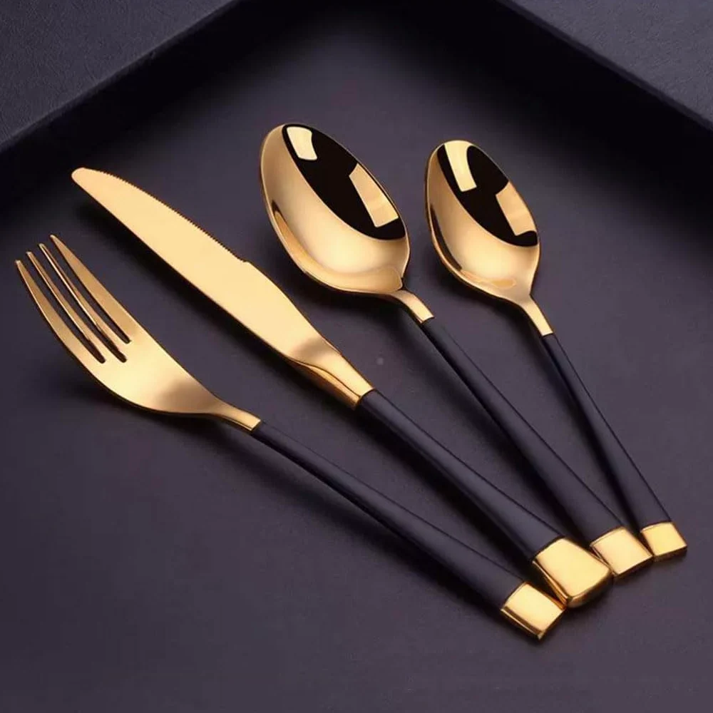 Ensemble de Couverts 4 pièces Couteau Fourchette cuillère en Acier Inoxydable Ensemble d'argenterie Miroir Poli Ensemble de Couverts hôtel Western dîner fourchettes
