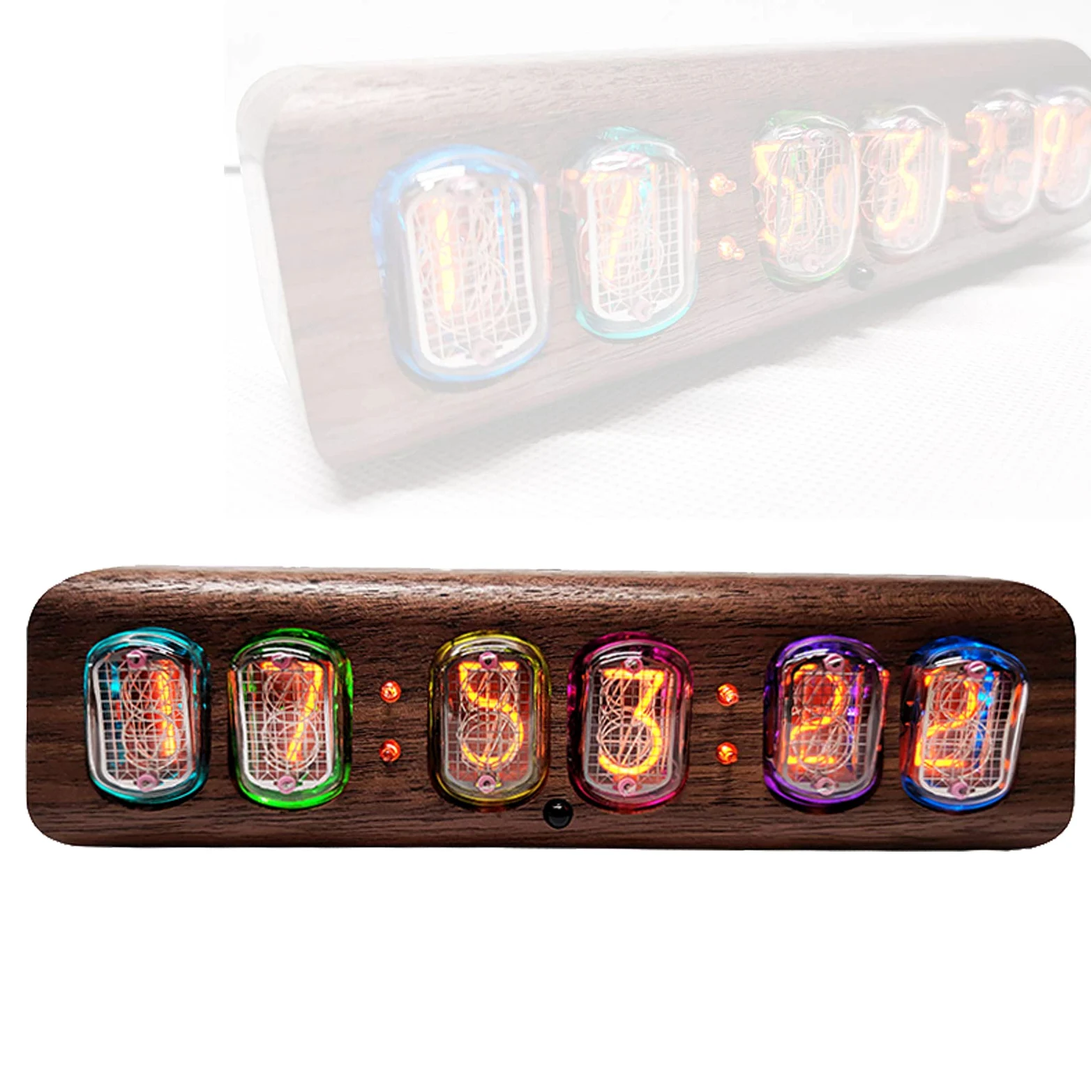Cadeaux personnalisés, Tube à Vide, Horloge LED réveil contrôle du téléphone minuterie Marche-arrêt, contrôle Infrarouge de l'horloge Nixie Tube, Coque en Bois Massif, no