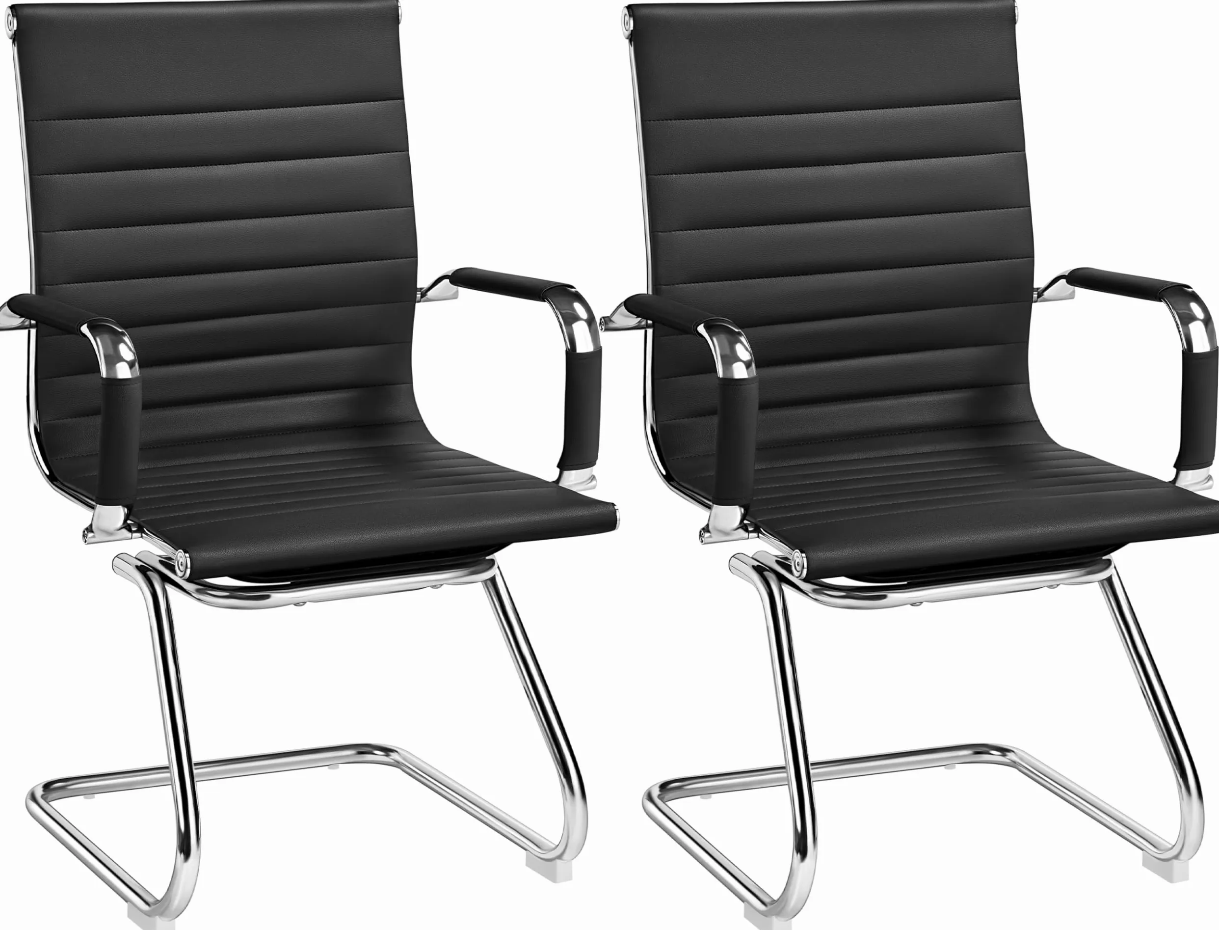 Yaheetech Chaises de Conférence Lot de 2 Chaises de Bureau Ergonomique avec Accoudoirs Chaises Cantilever pour Bureau, Réception, Réunion, Salle D’Attente, Noir