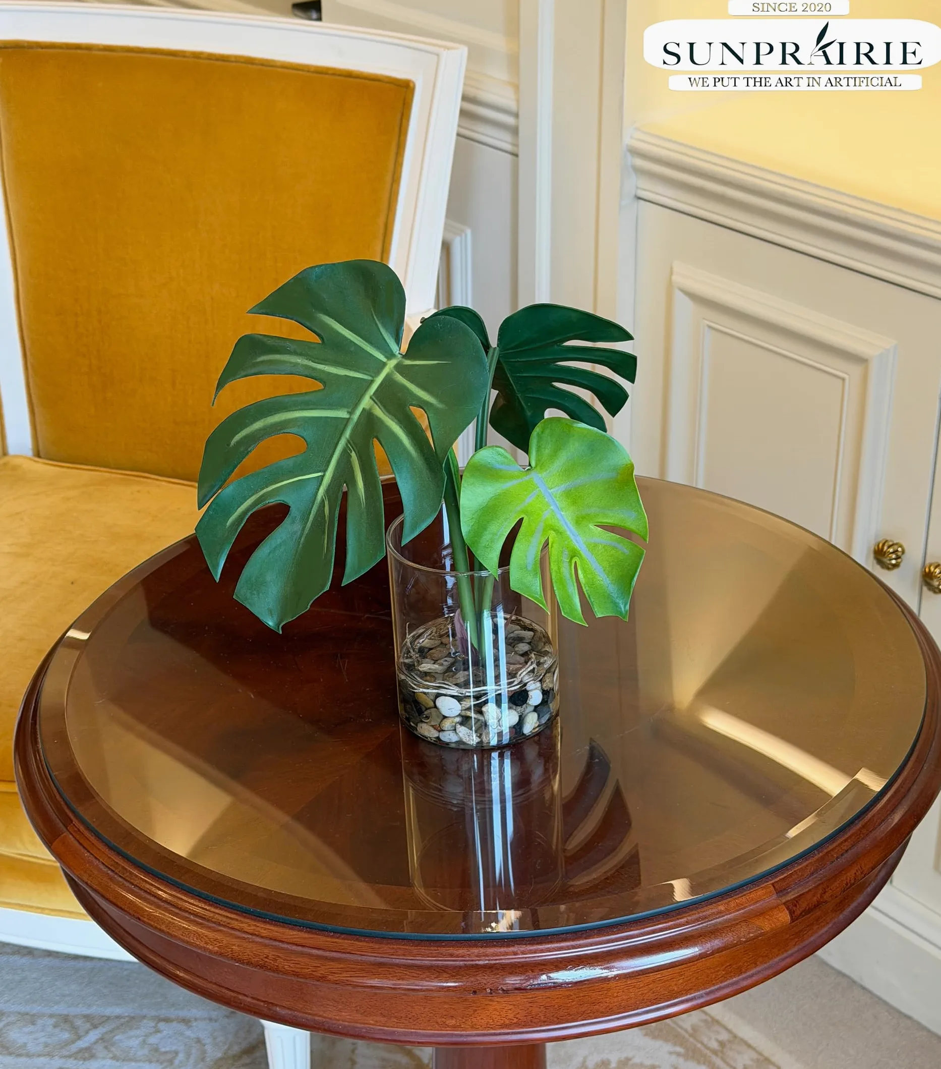 SUNPRAIRIE Plante artificielle réaliste en pot transparent avec de l'eau artificielle, larges feuilles de monstera, plantes artificielles d'intérieur et d'extérieur