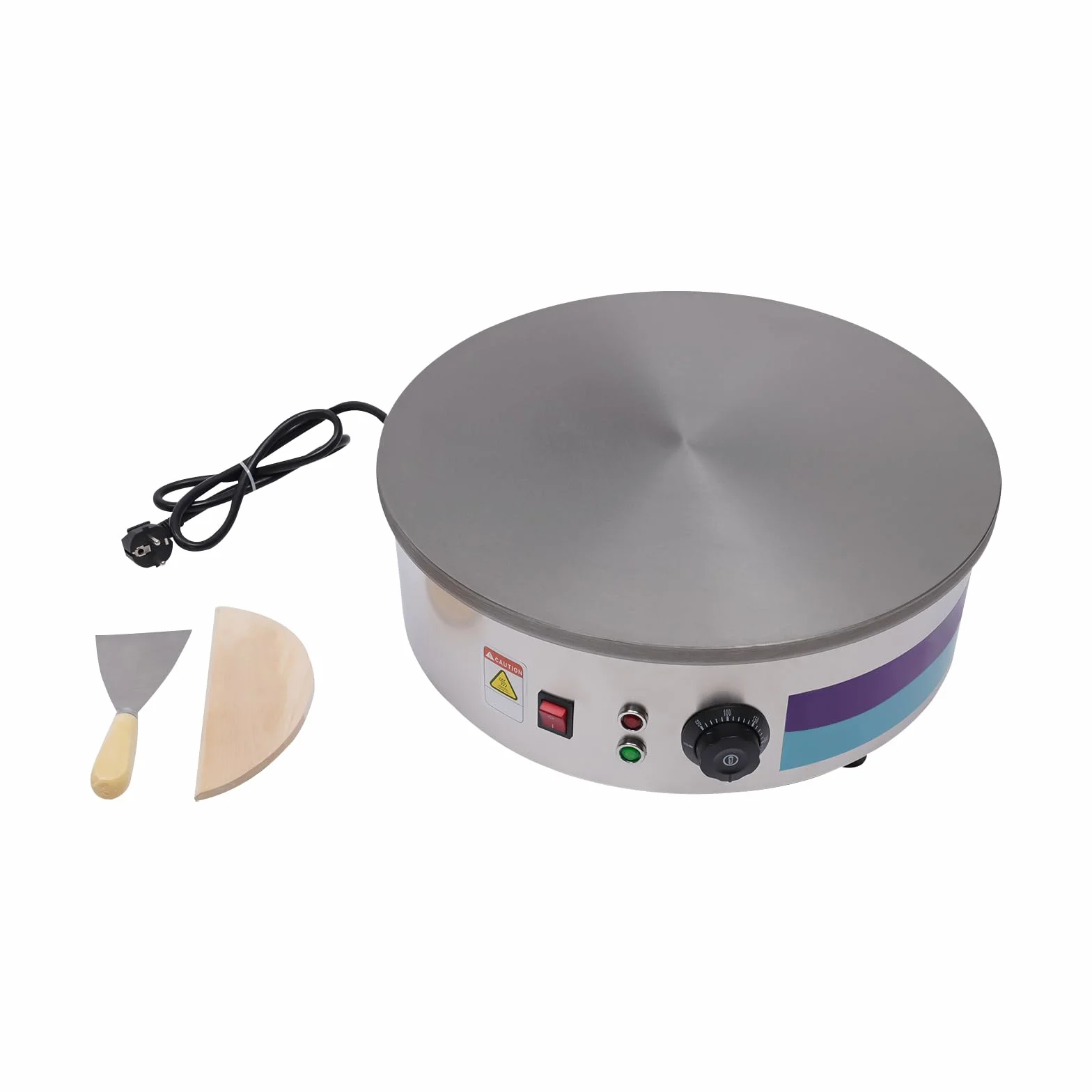 Crêpière électrique à crêpes en acier inoxydable 2800 W 45 cm 220 V professionnel commercial pour crêpes, plaque en acier inoxydable, spatule, distributeur, crêpes, omelettes