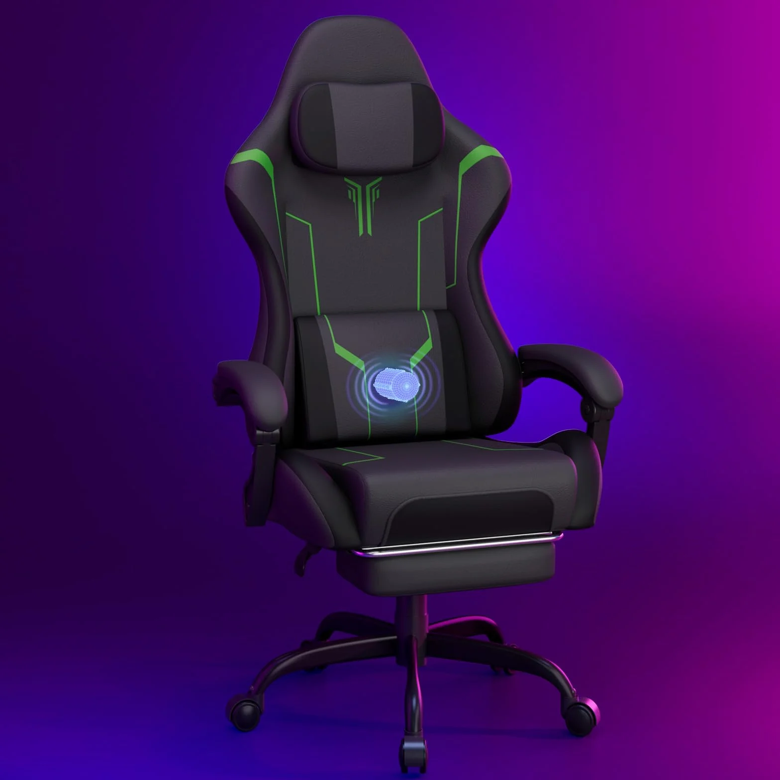 Soontrans Chaise Gaming Fauteuil Gaming avec Massage Lombaire Siege Gaming avec Repose-Pieds Rétractable et Oreiller Dossier Inclinable à 135 Charge 150 kg (Cuir Gris)