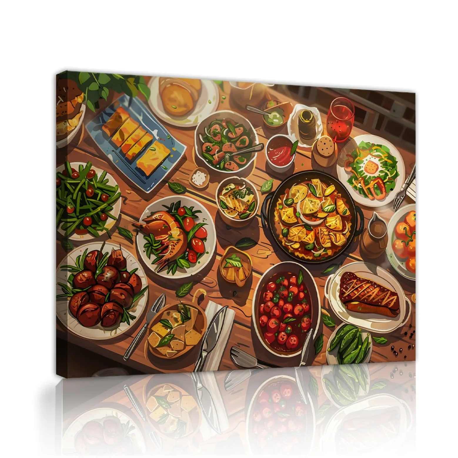 UIRINGART Art mural sur toile anime pour la décor murale de cuisine Affiche de nourriture délicieuse Impression de peinture d’image pour salle à manger Restaurant 50x70cm Cadre intérieur
