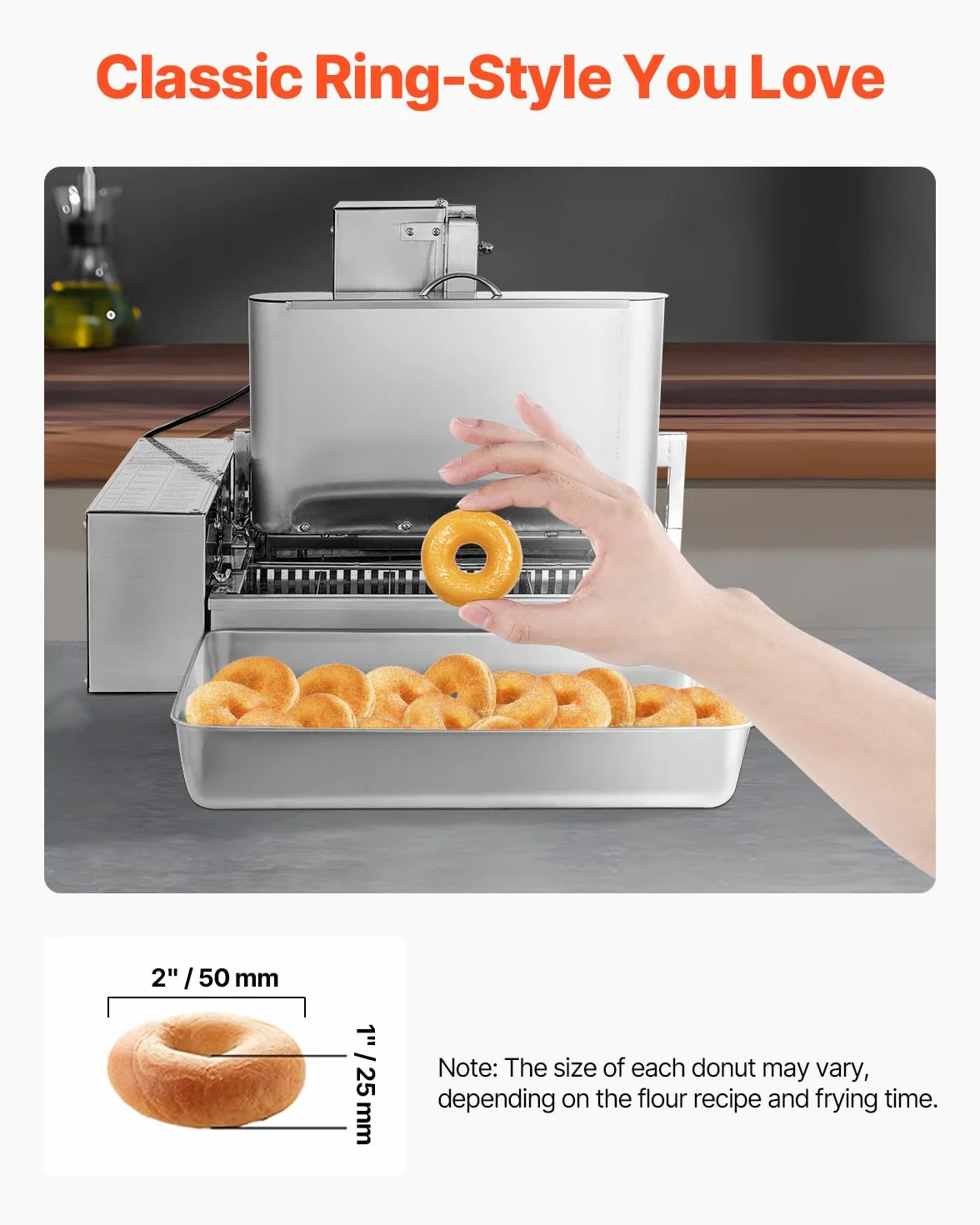 VEVOR Machine à beignets automatique commerciale, appareil à donuts électrique à 6 rangées, haute puissance, 360 pièces/heure, trémie de 4,5 L, friteuse en acier inoxydable, avec contrôle intelligent
