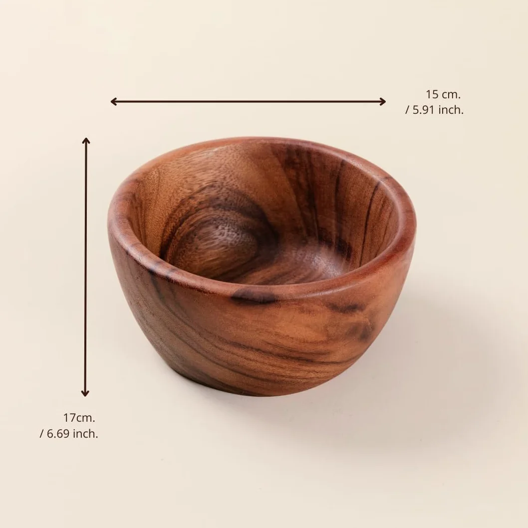 Lot de 2 saladiers en bois d'acacia - 15,2 x 5,1 cm - Pour fruits, céréales ou soupe - Fabriqués à la main à partir d'une seule pièce de bois d'acacia biologique, de qualité alimentaire