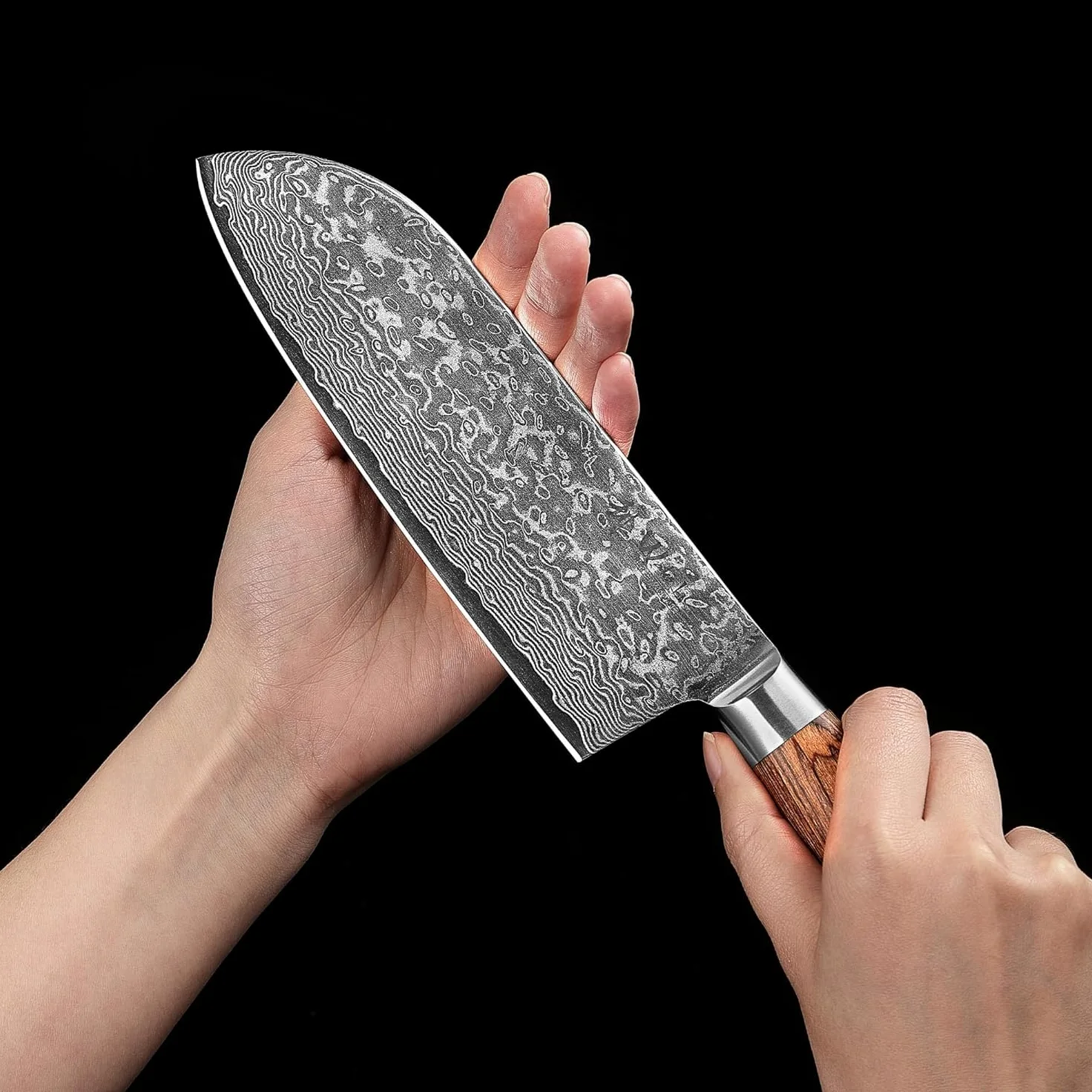 WAKOLI Edib Pro Couteau de cuisine chinois avec lame tranchante de 17,50cm en acier damassé fabriquée en 67 couches avec noyau VG10 I Couteau damas cuisine professionnel I Manche en bois de pakka