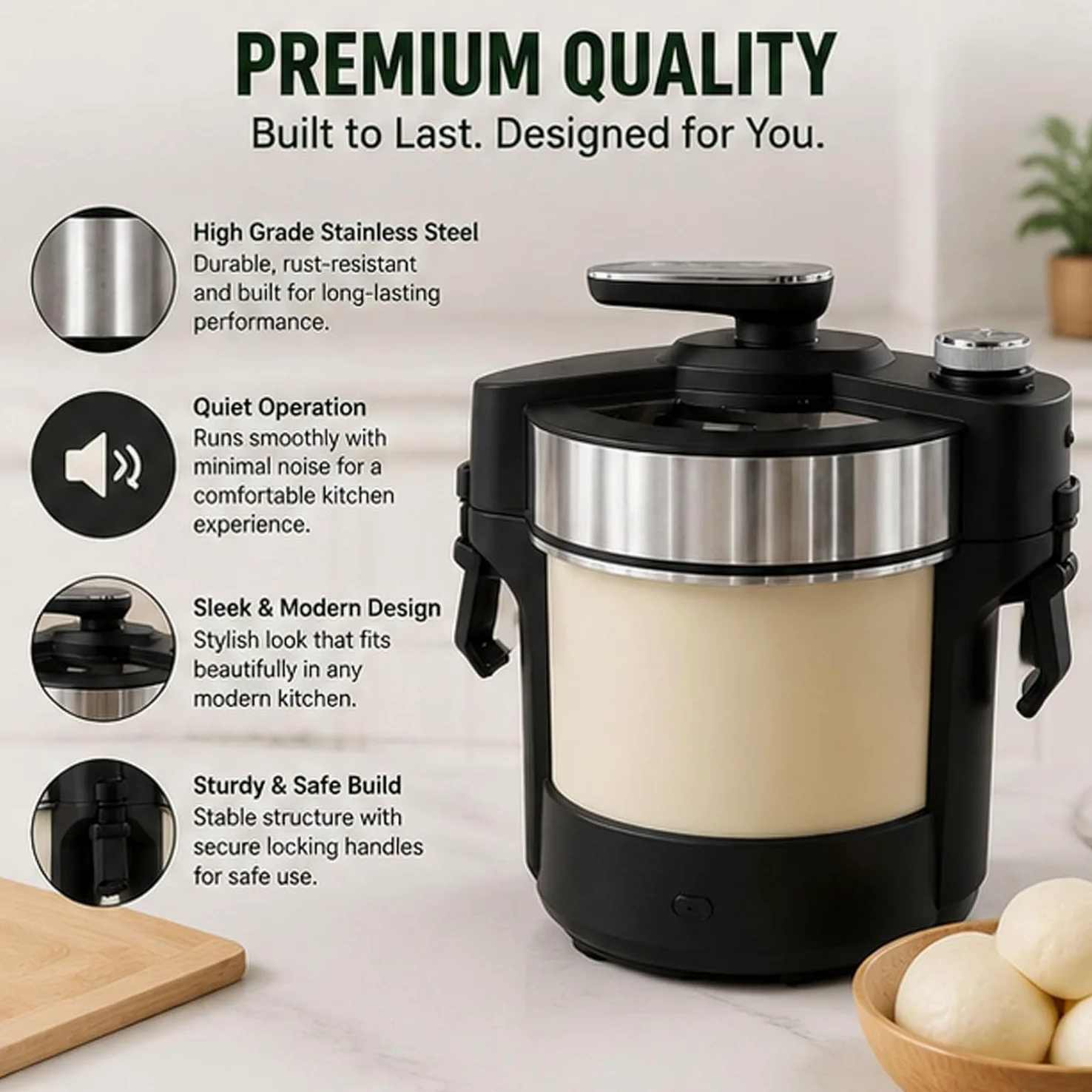 Machine automatique à avaler les aliments 6L Fufu Maker, Machine électrique à écraser l'igname, Machine de cuisson et de pilage 1000W, pour Fufu, Amala, Banku, nourriture africaine pour 5 à 6 personne