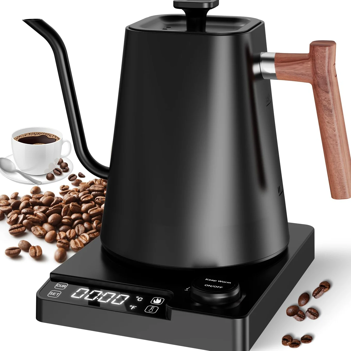 【Version améliorée 2026】Bouilloire à Col de Cygne 1L en Acier Inoxydable, Affichage LCD & Contrôle de Température en Temps Réel, Chauffage Rapide & Température Réglable, Idéale pour Café et Thé