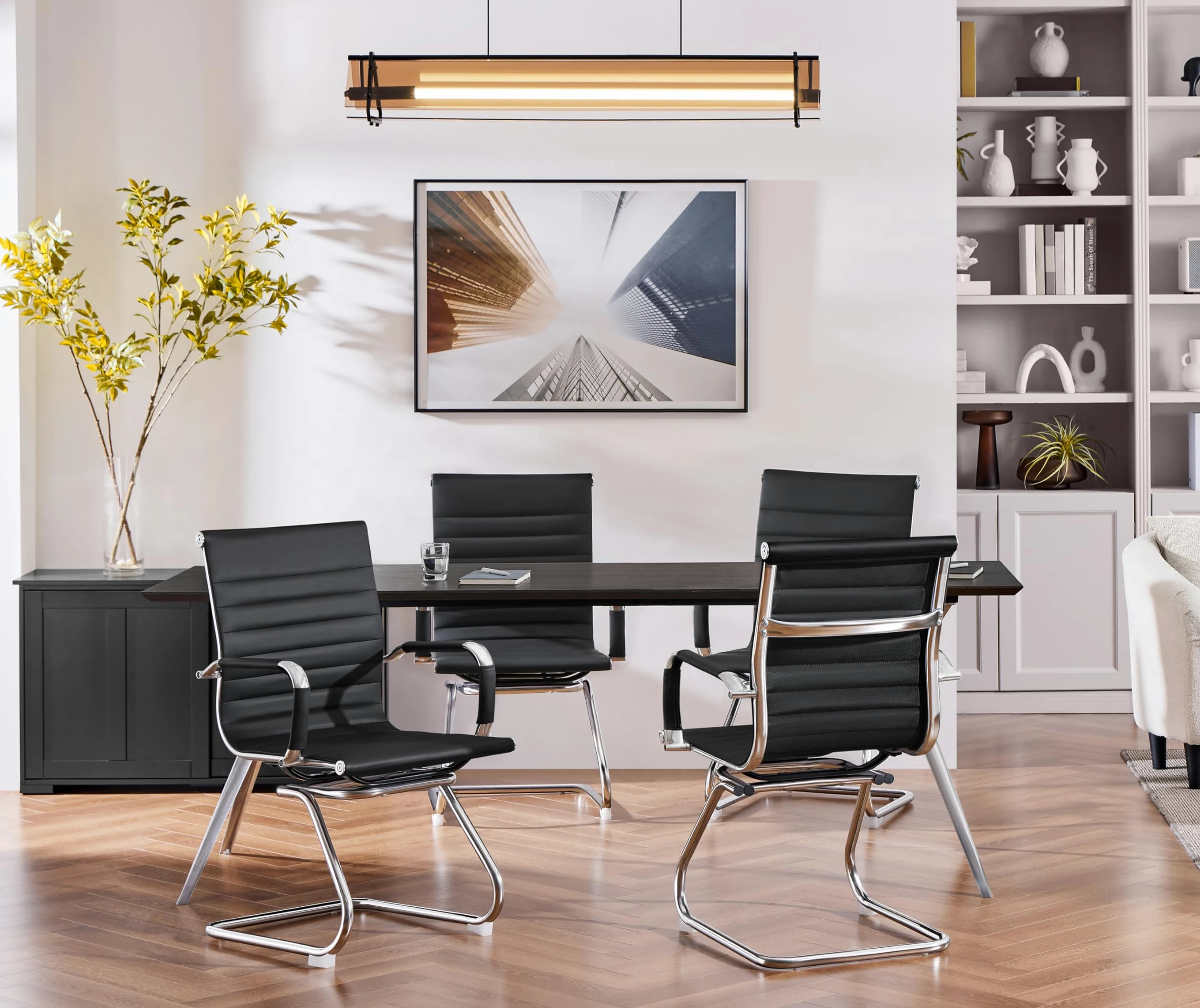 Yaheetech Chaises de Conférence Lot de 2 Chaises de Bureau Ergonomique avec Accoudoirs Chaises Cantilever pour Bureau, Réception, Réunion, Salle D’Attente, Noir