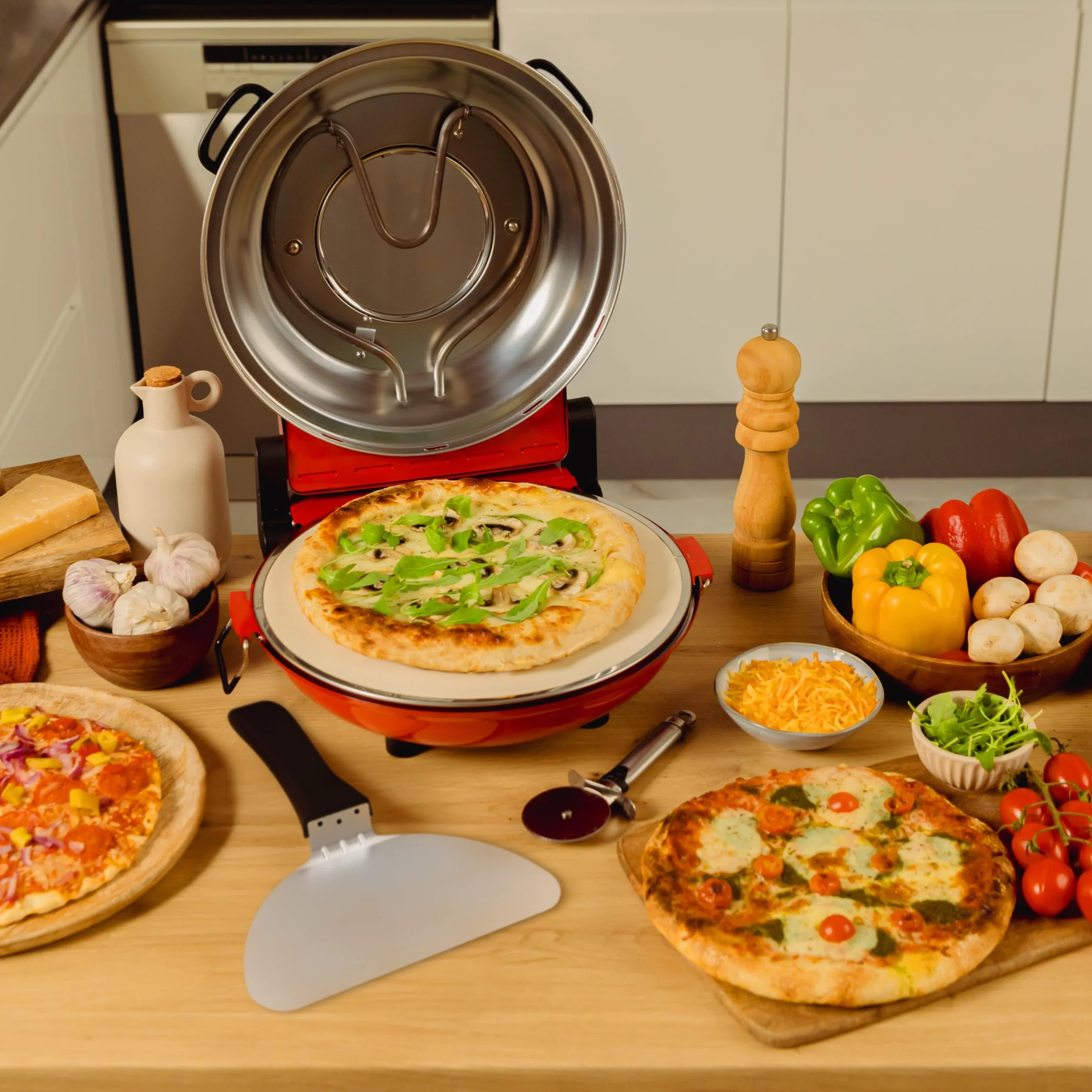 Cecotec Four Grill Électrique pour Pizza Pizza&Co Mamma Mía Window. 1200W, Température 400ºC, Minuterie 15, Thermostat, Cuisson sur Pierre, Résistances Supérieures et Inférieures avec Fenêtre