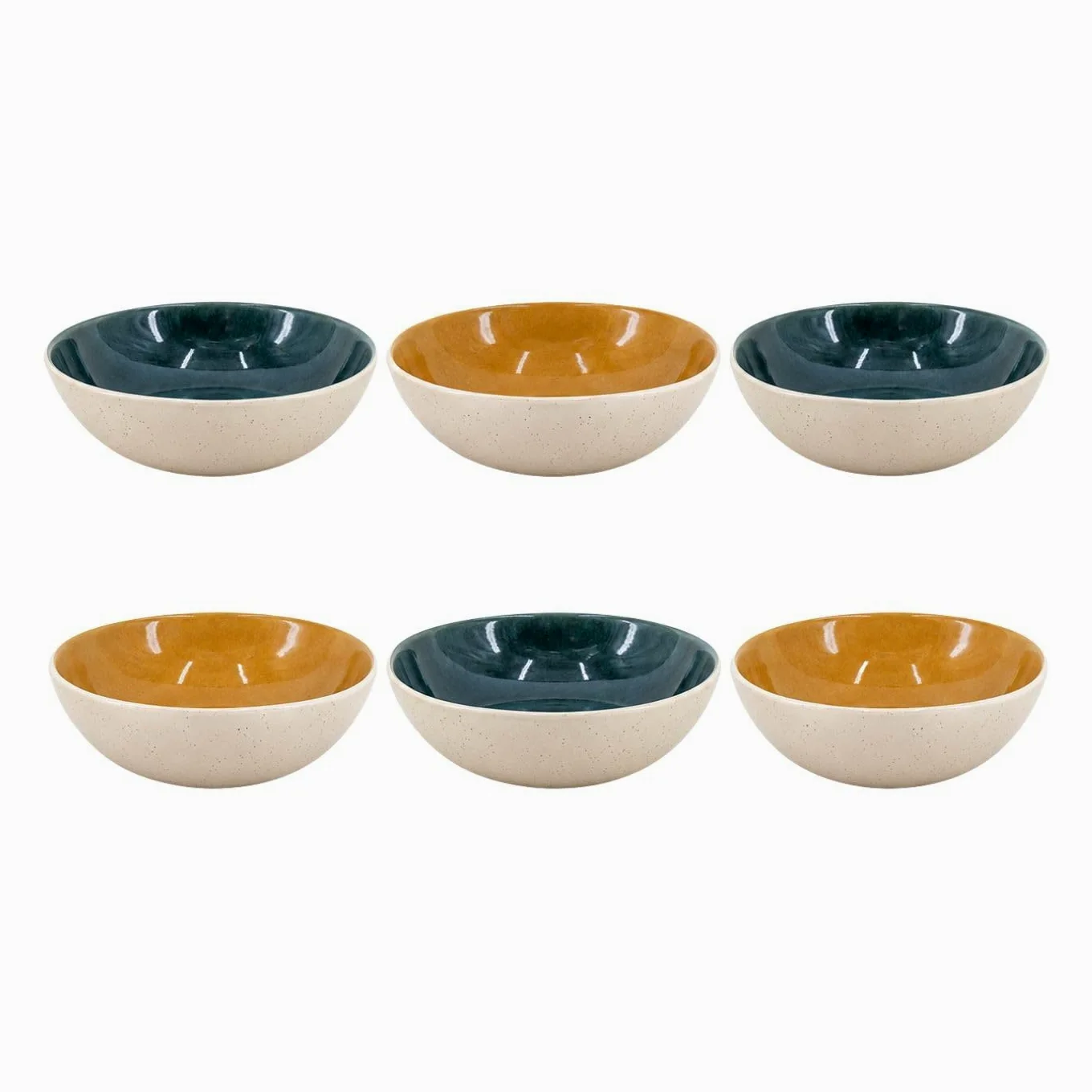 Artime Lot D'Assiettes Creuses En Céramique Émaillée, Couleurs Beige Orange Et Vert, Ø18,5 x H5 Cm, Contenance 680 Ml, Style Naturel Et Contemporain