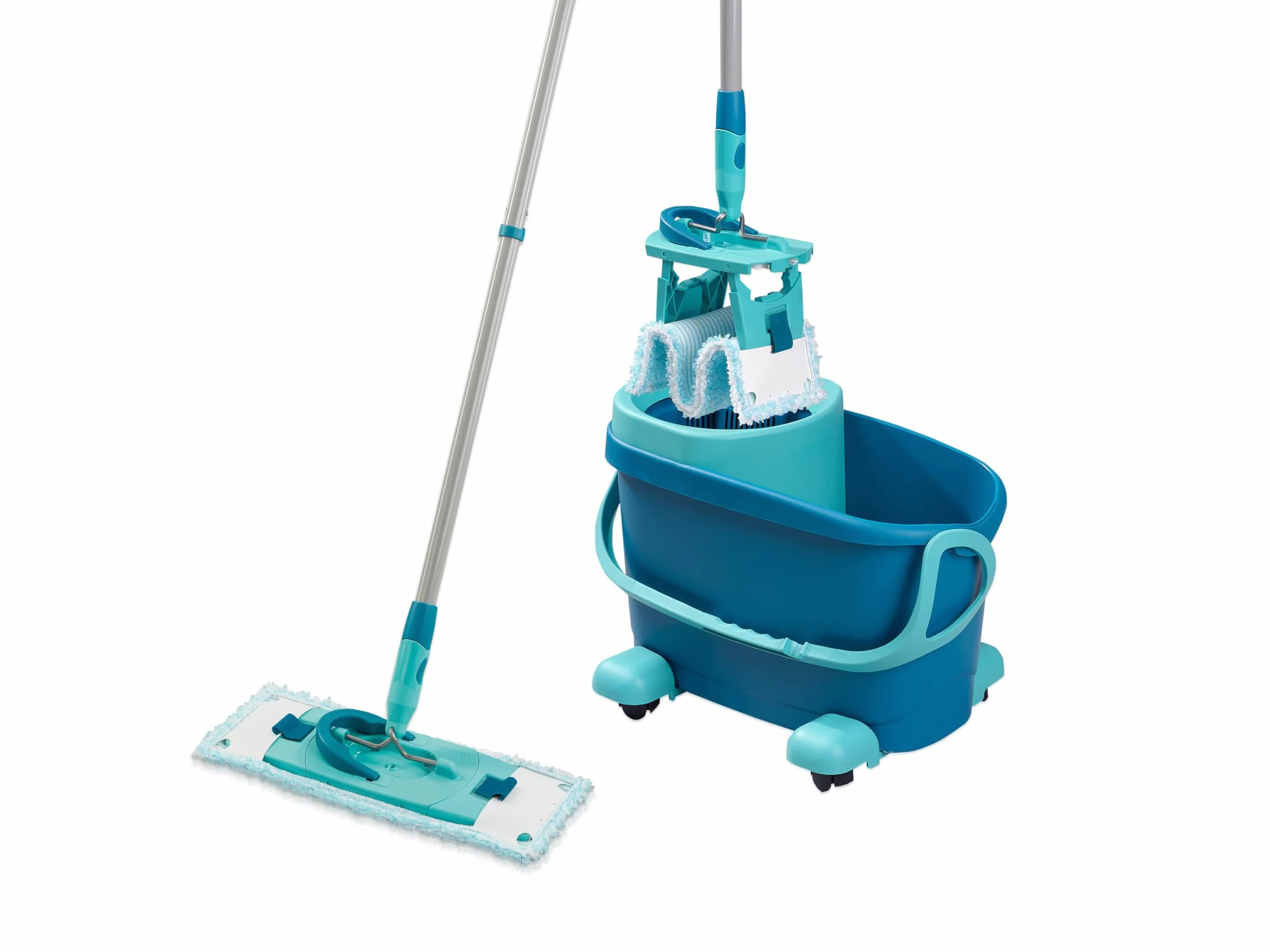 Leifheit Set Clean Twist M Ergo, Lave-Sol avec Molleton Ultra Doux, Seau essoreur et Balai à Plat essorage Facile, Balai serpillère Microfibre, kit de Lavage pour sols délicats, Chariot à roulettes