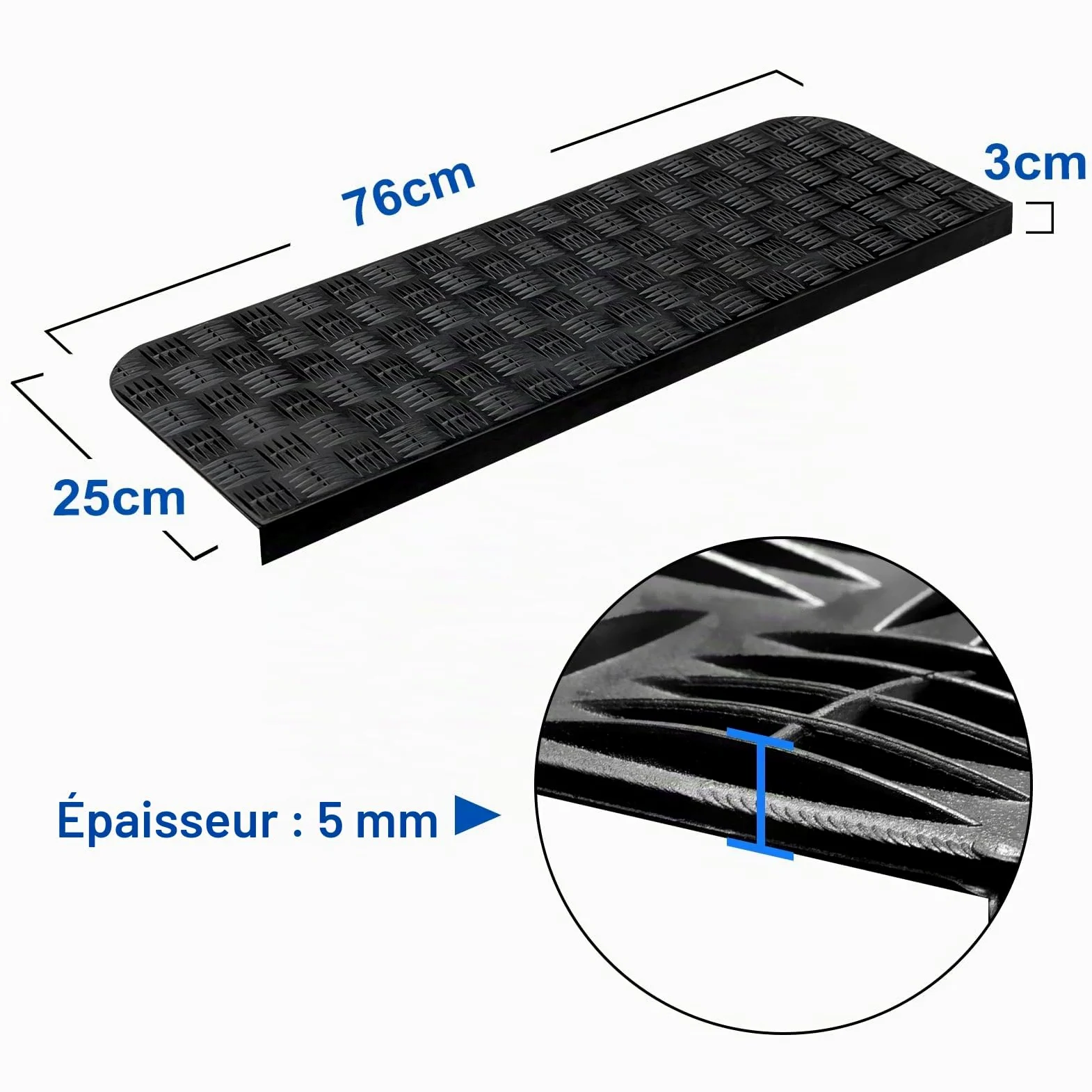 Spurtar Caoutchouc Synthétique Tapis Antidérapant Tapis Anti Derapant Tapis de Marche, Nez de Marche Intérieur Marchettes D'escalier Extérieur Anti Glisse Tapis, 76 x 25 cm,Lot de 6