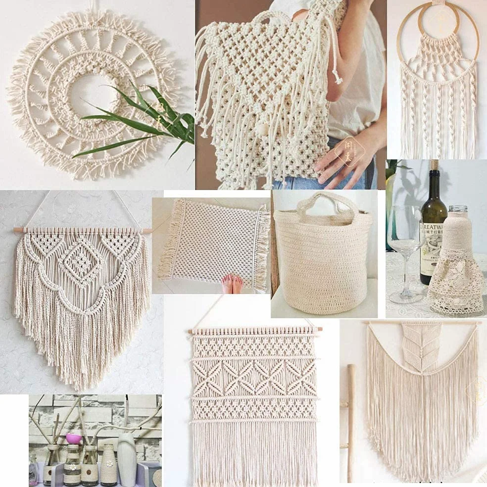 4 mm x 500 m Beige Cordon en Coton macramé Doux, 4 brins torsadés 100% Coton Naturel pour accrochage Mural, Bricolage, Artisanat, Tricot, accroche-Plantes, projets de décoration