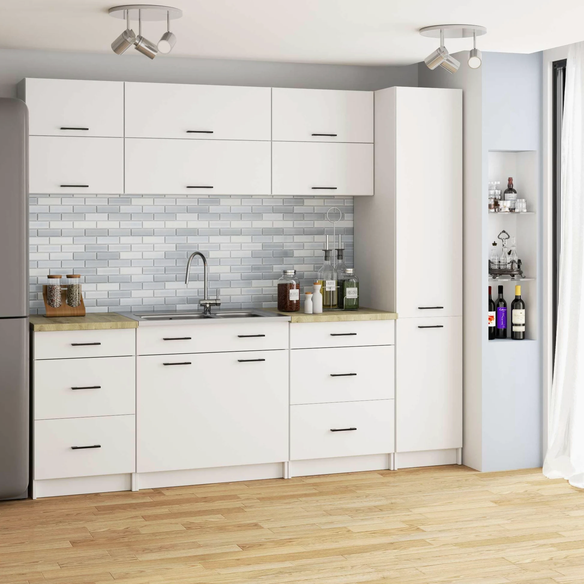 BDW - Colonne Cuisine - Armoire de Rangement 40 cm de Largeur, 205 cm de Hauteur, 57 cm de Profondeur - Spacieuse pour Provisions - Blanc