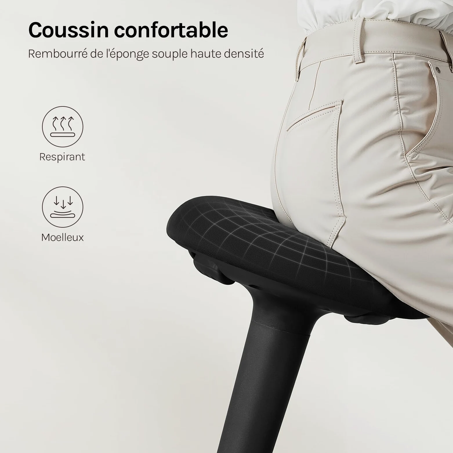 WOLTU Tabouret Ergonomique à Bascule, Tabouret Dynamique, Siège Assis-Debout Pivotant, Hauteur Réglable 55,5 à 74 cm, pour Bureau à Domicile, Noir