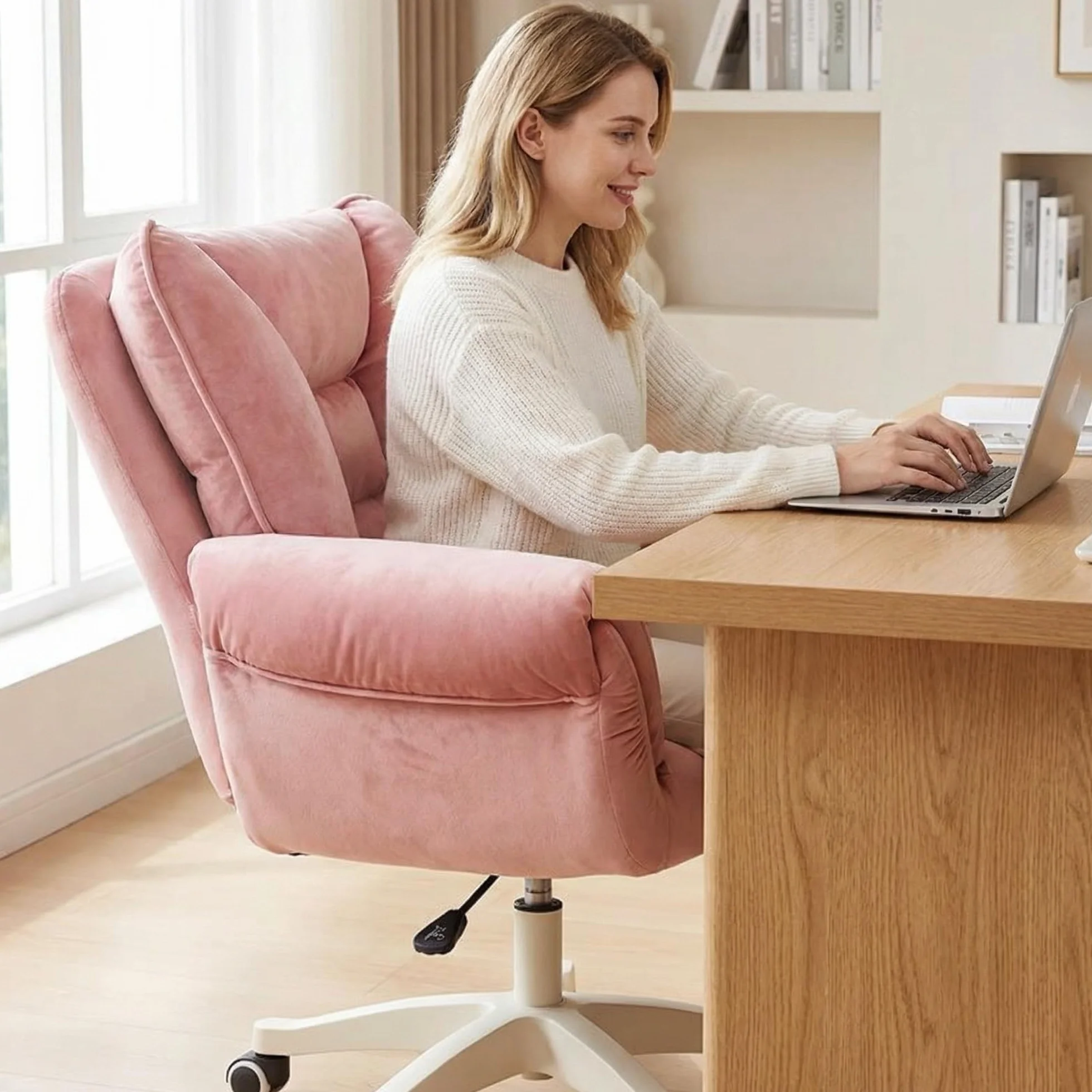Chaise De Bureau, Coiffeuse À roulettes, Réglable en Hauteur, Capacité Charge Jusqu'à 120 Kg, for Domicile, Chambre Coucher, Cadeau(Pink)
