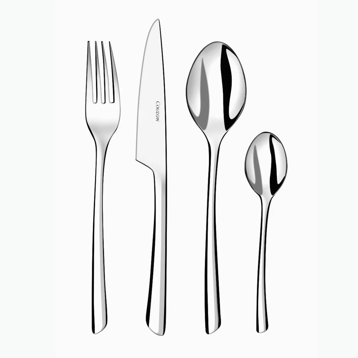 COUZON - Ménagère 50 couverts de table en coffre bois pour 12 personnes - J'aiGoûté - Acier inoxydable 18/10, Finition Miroir, Epaisseur 4 mm - Inox
