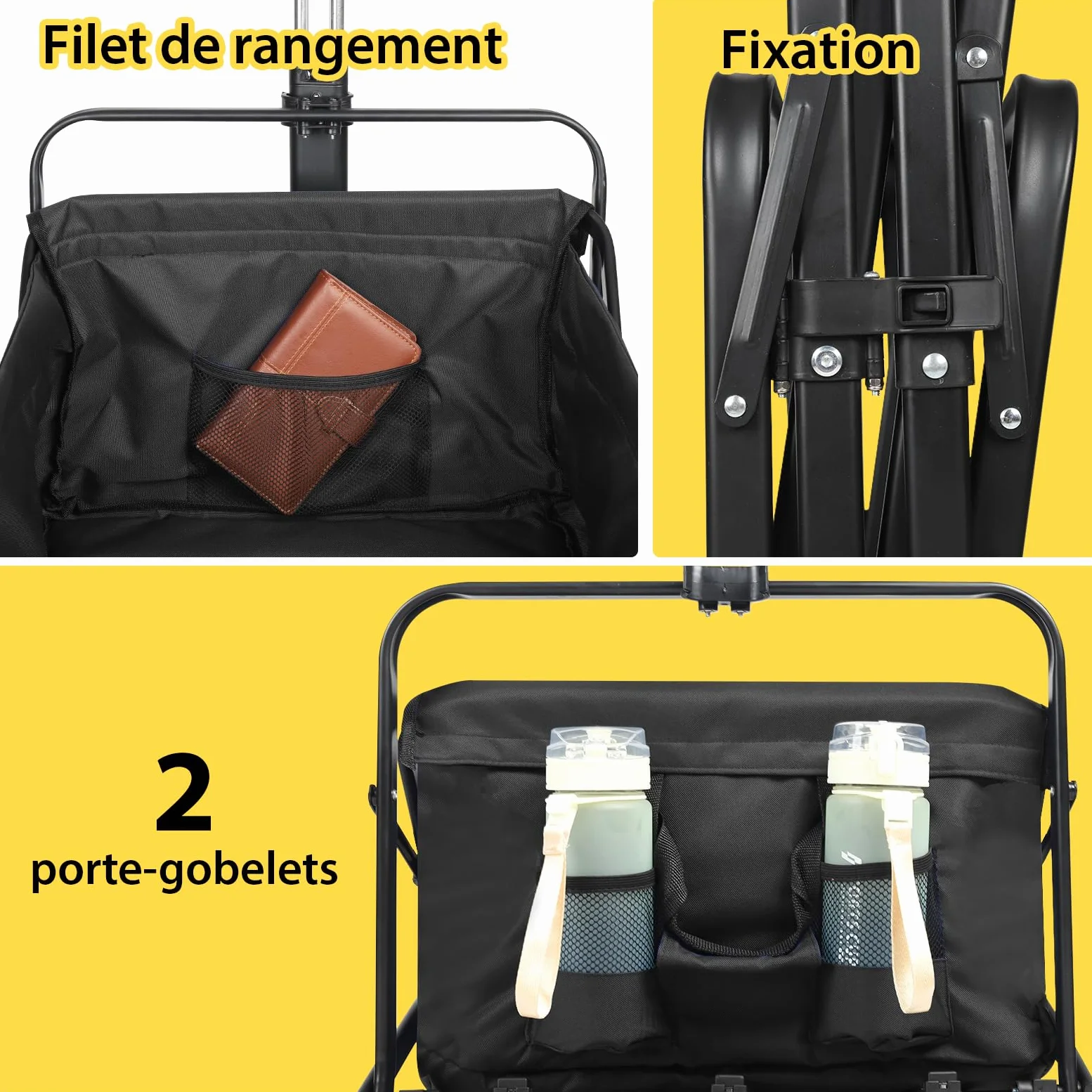 Sekey Chariot de transport pliable en caoutchouc 200 kg pour charge lourde, adapté au terrain, chariot à main pliable, pour la plage, le camping, les enfants, ultra silencieux, caoutchouc plein 100 l,