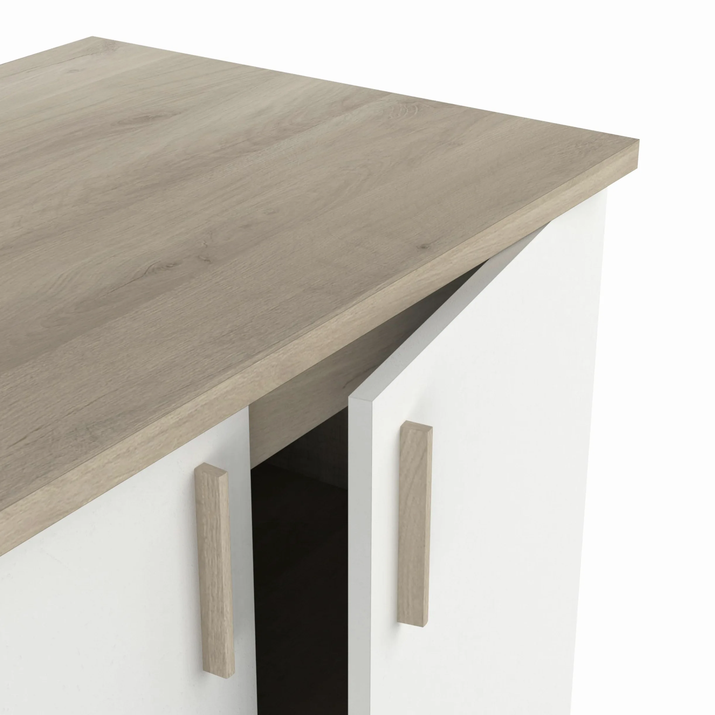 Meuble Bas De Cuisine Modulable 2 Portes - Cuisine Complete ‟ORIGAN” – Coloris Blanc Mat & Chêne - 100 x 30 x 70 cm