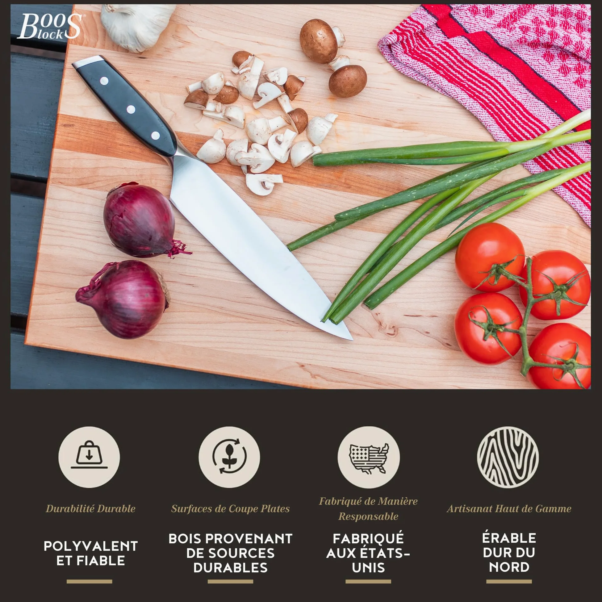 Boos Block Pro Chef Series - Billot De Cuisine - 46 x 31 x 6 cm | Planche Erable d'Amérique Du Nord - Planche a Decouper Professionnelle - Planche Apero XXL - Extra Épais