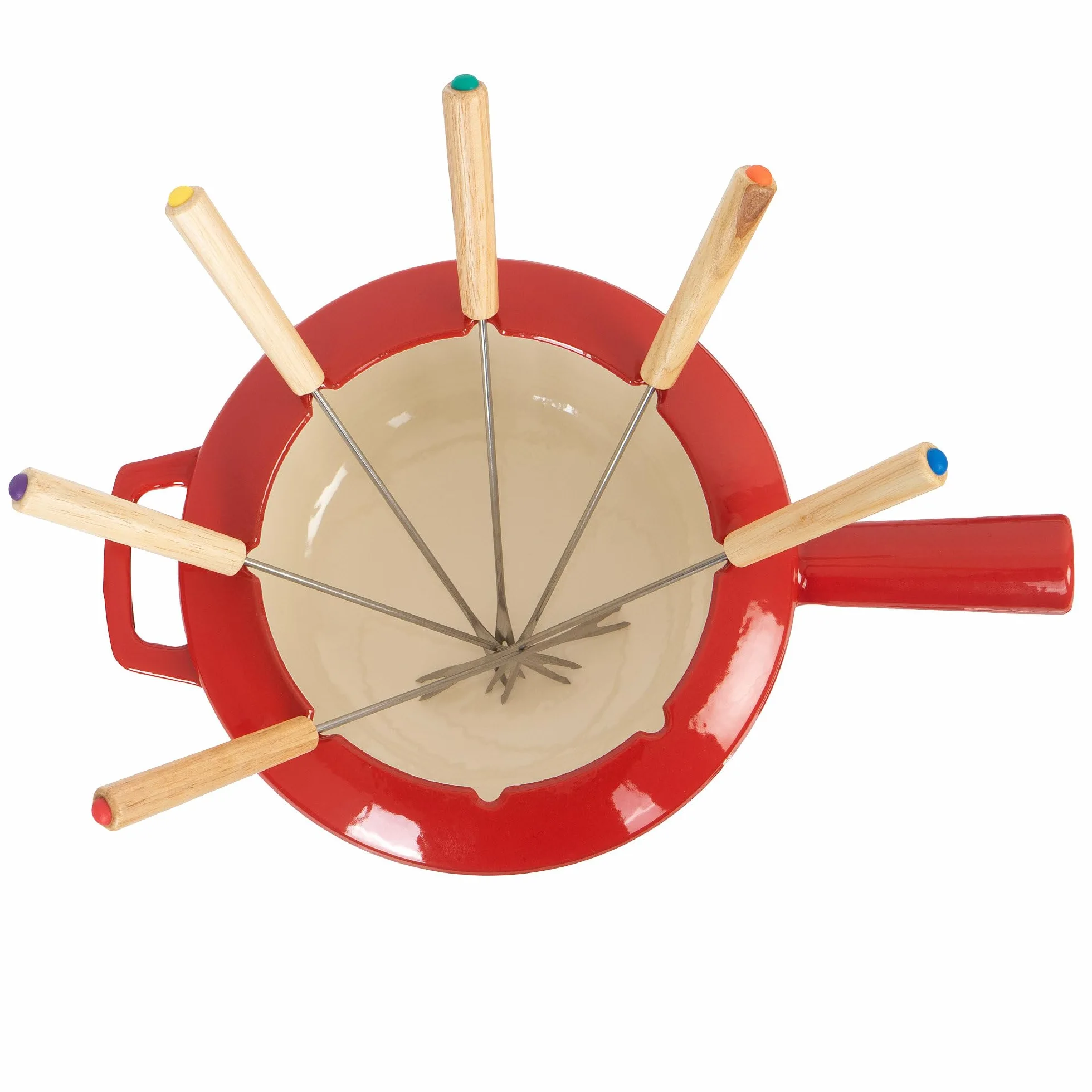 Mahlzeit Service à Fondue en Fonte pour 6 Personnes | 2 litres | Service à Fondue à 13 pièces avec brûleur et fourchettes | Service à Fondue Chocolat, Fondue bourguignonne (Rouge émaillé)