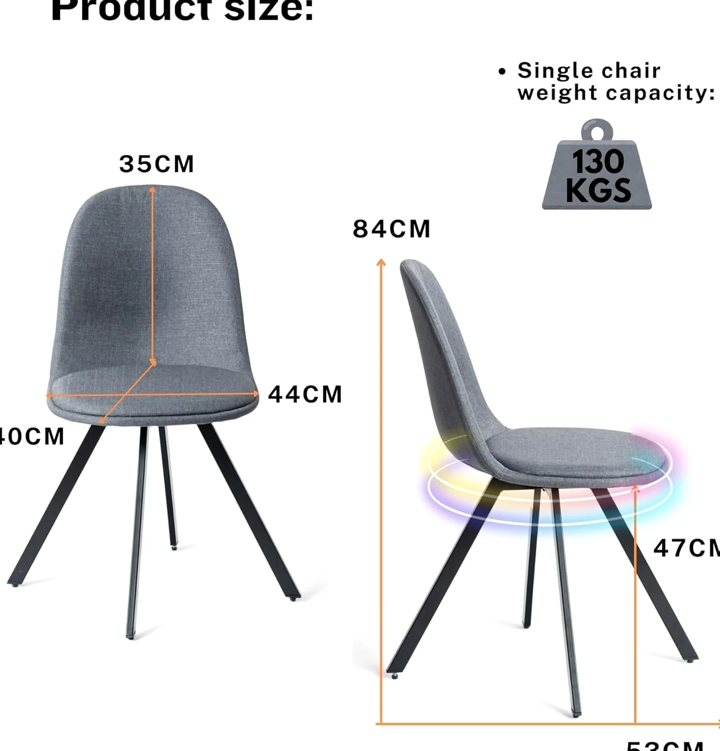 HOMYLIN Lot de 4 chaises de Salle de réunion, Design Minimaliste, chaises pivotantes ergonomiques avec Pieds en métal, idéales pour Le Bureau, Gris