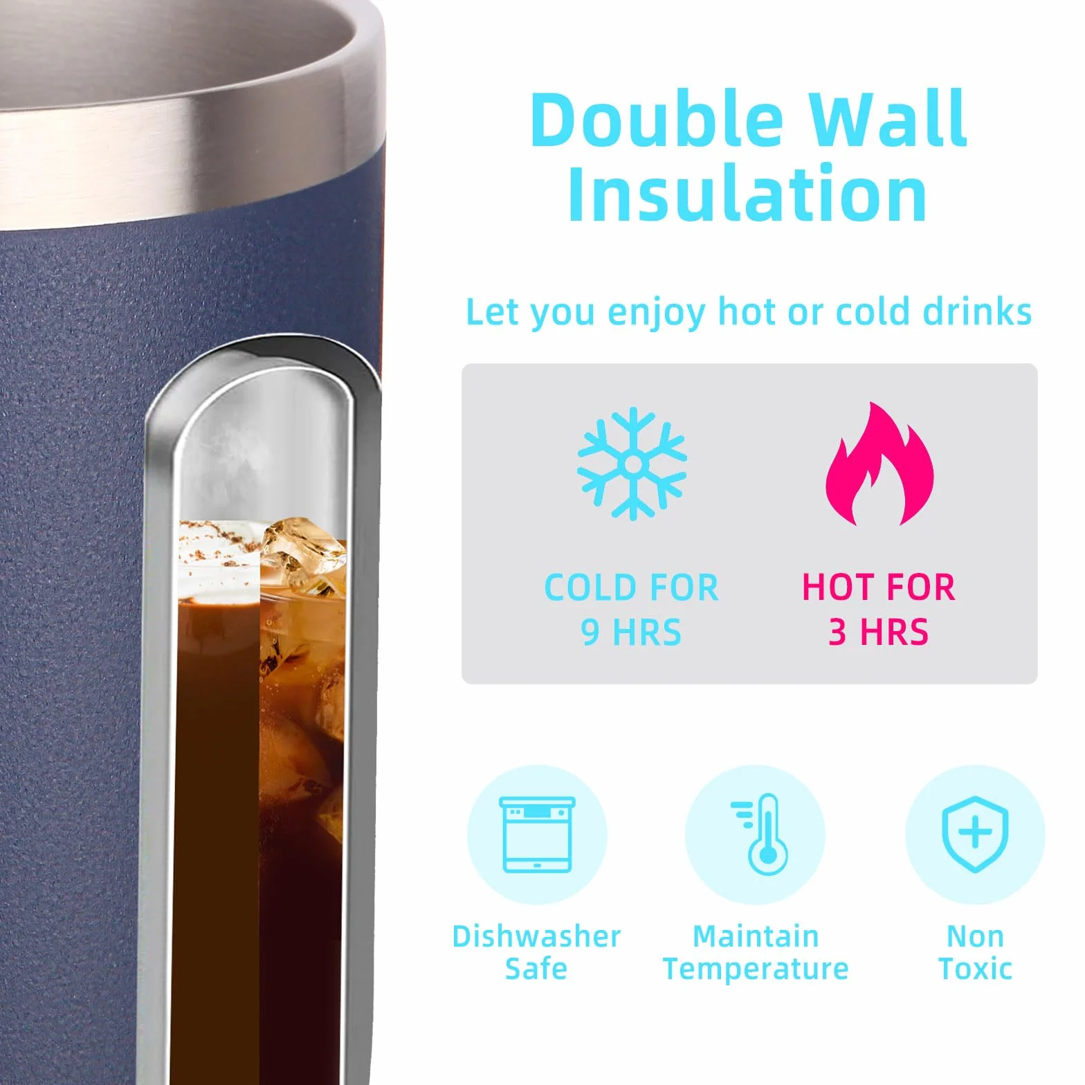 Volhoply Lot de 4 tasses à café isothermes en acier inoxydable avec couvercle – Tasse à café de voyage à double paroi avec poignée – Gobelet isotherme réutilisable en métal pour le camping – Cadeau de