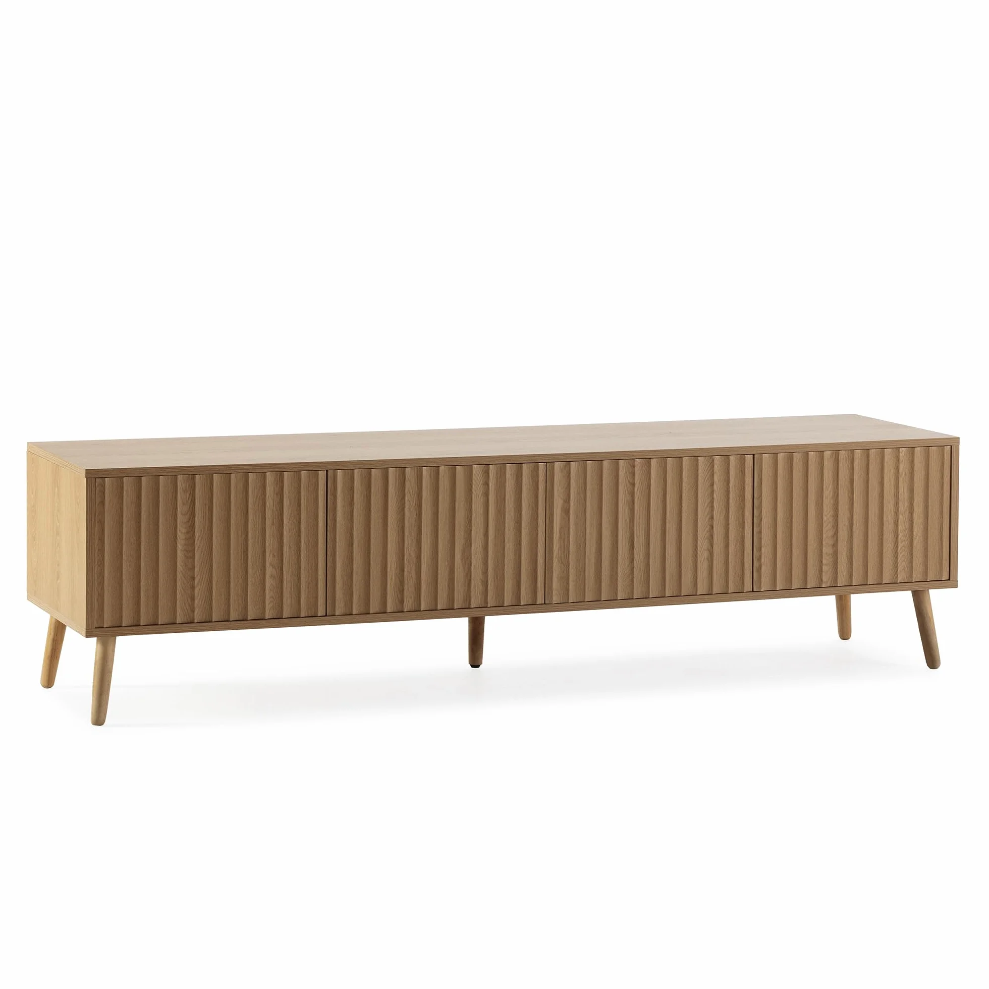 HOMN LIVING Meuble TV Lluvia 4 Portes Coloris chêne, 160 cm (Largeur) 40 cm (Profondeur) 45 cm (Hauteur)