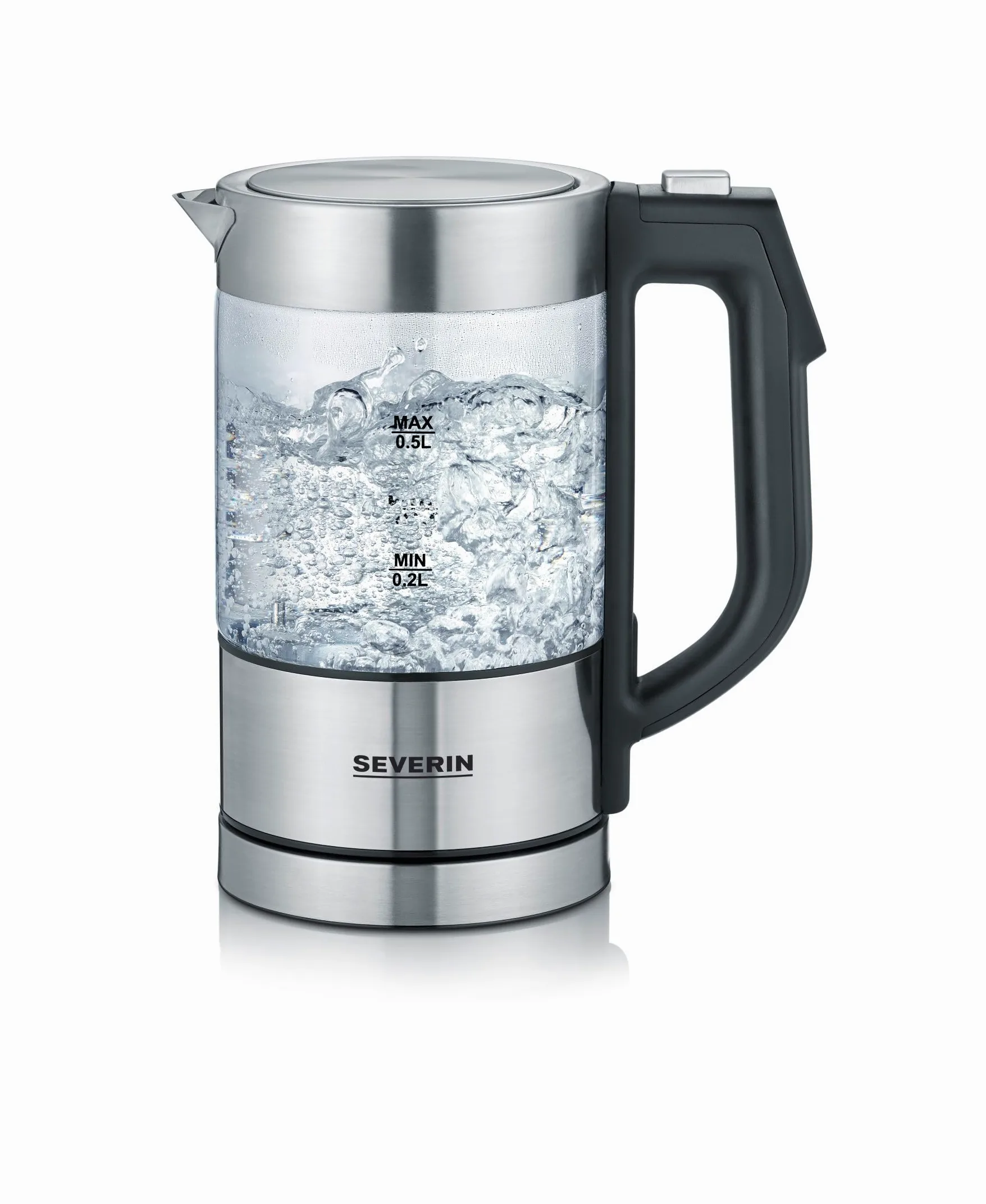 SEVERIN Bouilloire en verre 100% sans BPA, 1 100 W, Petite bouilloire réglable par palier de 5°C, Capacité : 0,5 L, Fonction Maintien au chaud, Bouilloire électrique compacte, verre/inox, WK 3458
