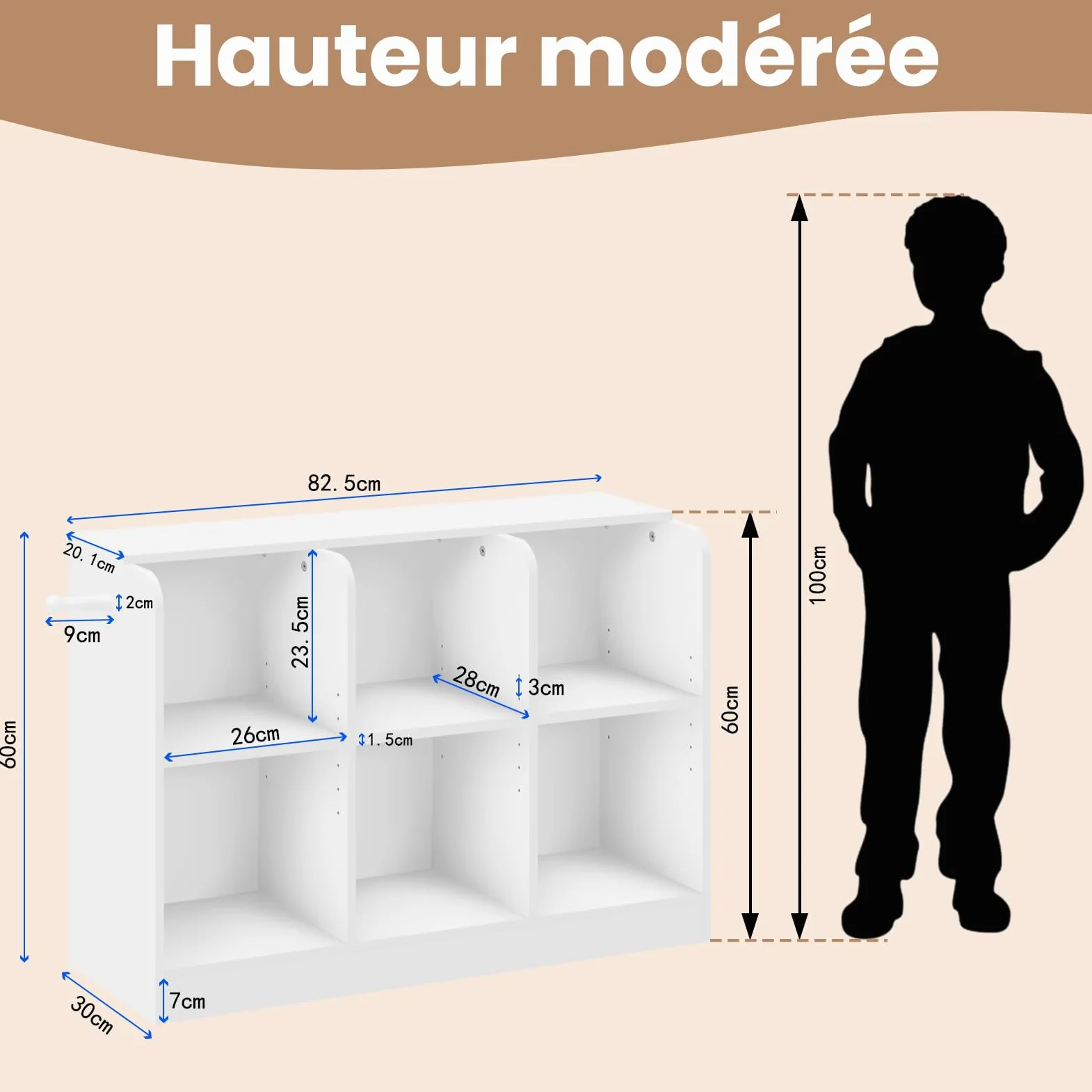 Lestarain Bibliothèque Enfant, Étagère à 6 Compartiments, Meuble Rangement avec Étagères Réglables, pour Chambre d'Enfant, Salle de Jeux, 91,5x30x60cm, Blanc