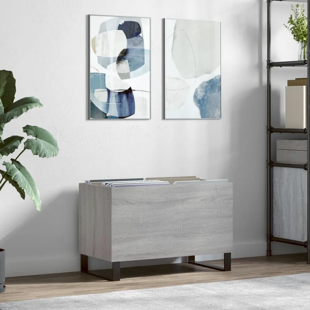 Rantry Meuble à Disques Sonoma Gris - Grand Rangement pour Vinyles, Bois Durable & Pieds en Fer