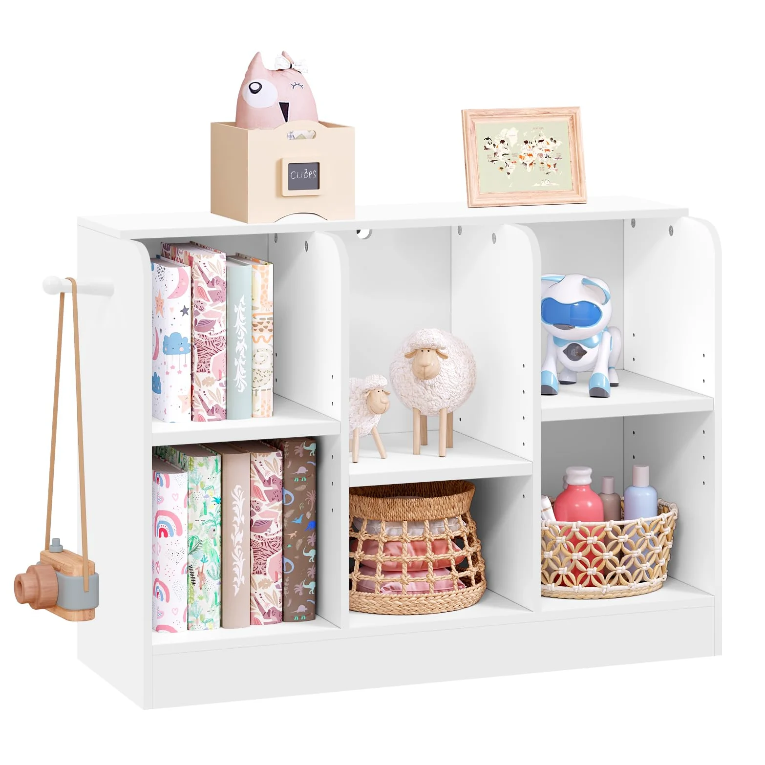 Lestarain Bibliothèque Enfant, Étagère à 6 Compartiments, Meuble Rangement avec Étagères Réglables, pour Chambre d'Enfant, Salle de Jeux, 91,5x30x60cm, Blanc