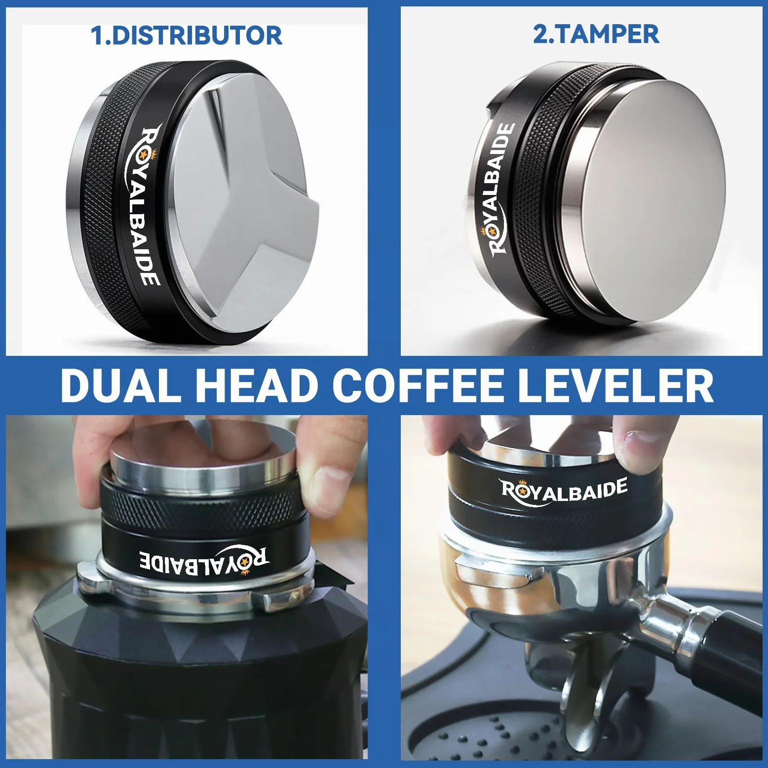 Tasseur et distributeur pour espresso 53mm,porte-filtre double avec niveleur de café