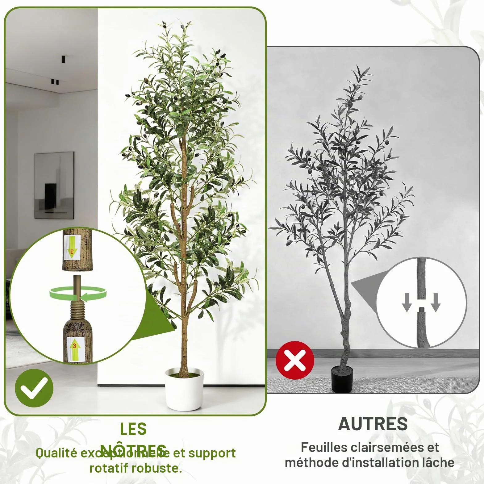 NZQXJXZ Olivier Artificiel 180 cm avec Lumières pour Maison Bureau | Plantes Artificielles Intérieur avec Pot & Panier, Fausse Plante Intérieur avec Tronc Naturel et Fruits Réalistes