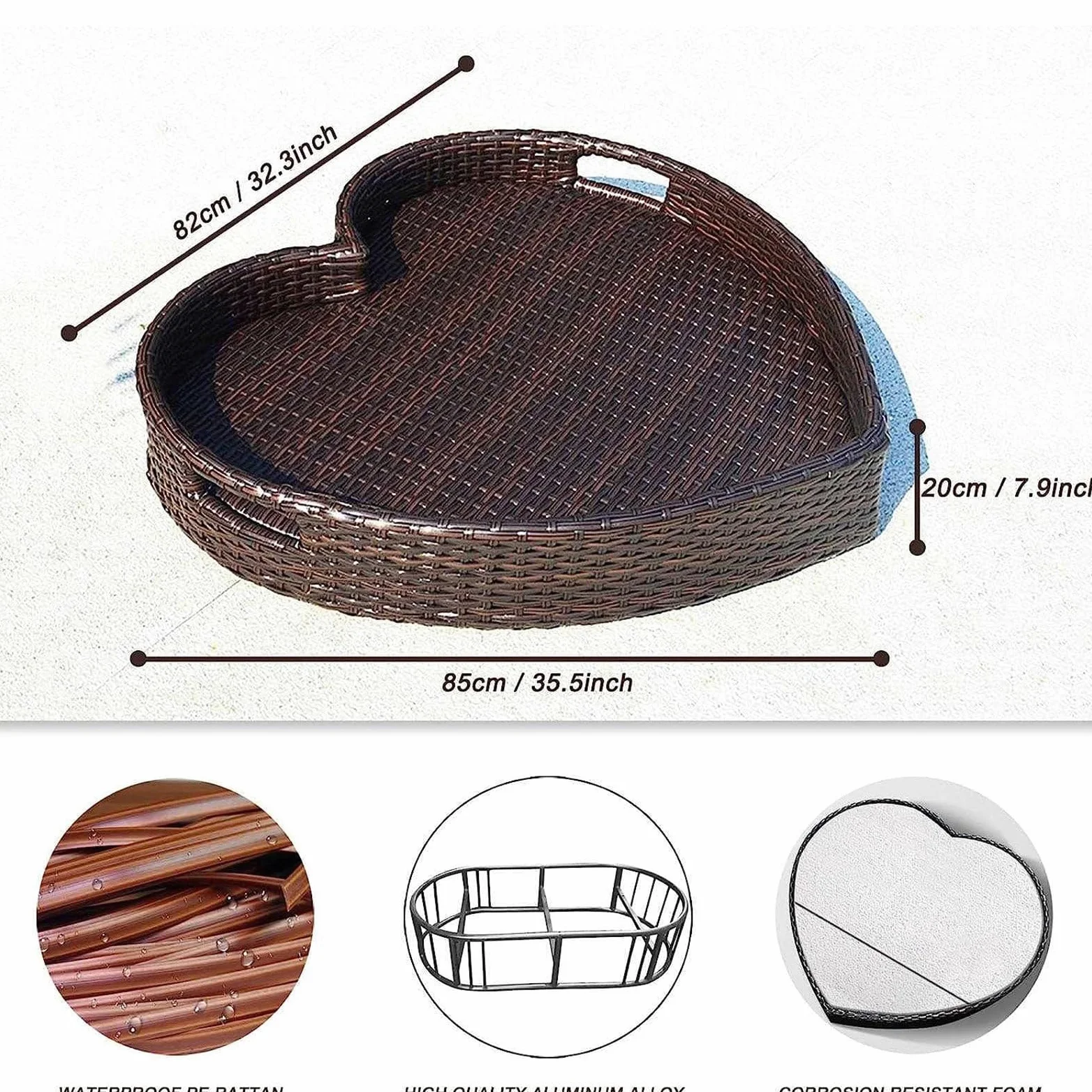 Plateau de Service tissé en rotin Plateau de Petit-déjeuner Flottant en rotin avec poignées, Plateau Flottant, flotteurs de Piscine pour Adultes pour Le Petit-déjeuner dans Un Bain à remous,