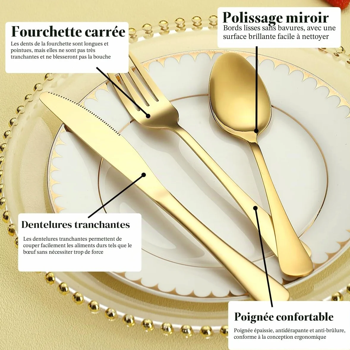 Ensemble de couverts en or 60 pièces Service pour 20, couteaux en acier inoxydable cuillère fourchettes ensemble pour mariage, fêtes, événements, maison, cadeau pour Thanksgiving