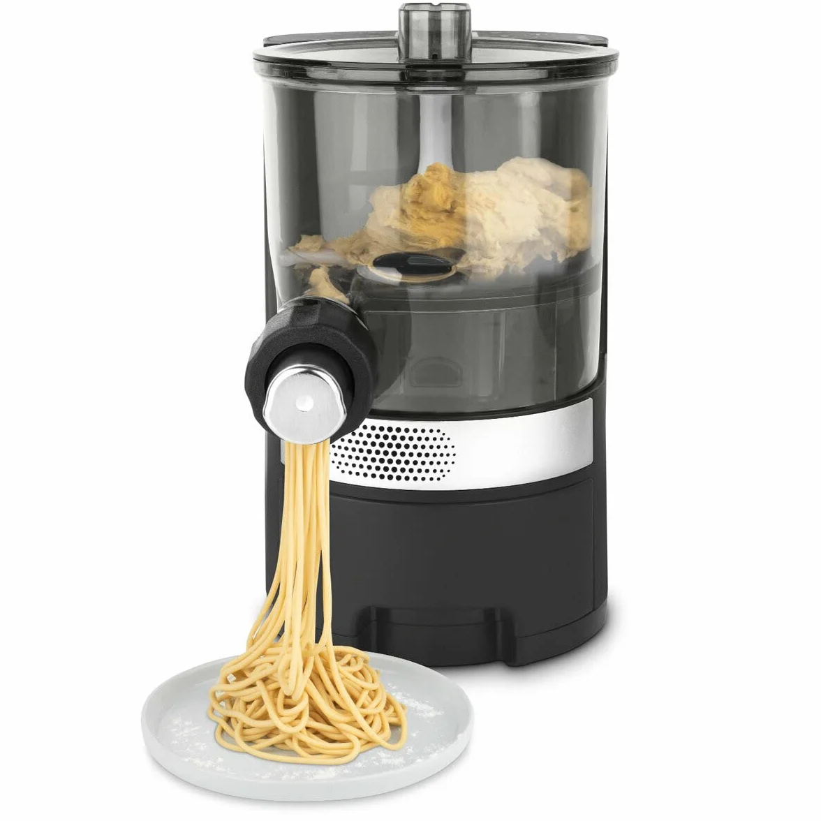 H.Koenig Machine à pâtes HOMY90, 600g de pâte, 375ml d'eau, 6 programmes automatiques sans gluten, 7 moules à pâtes: Spaghetti, Penne, Lasagne, Fettucine, Tagliatelle, Balance intégrée, 220W