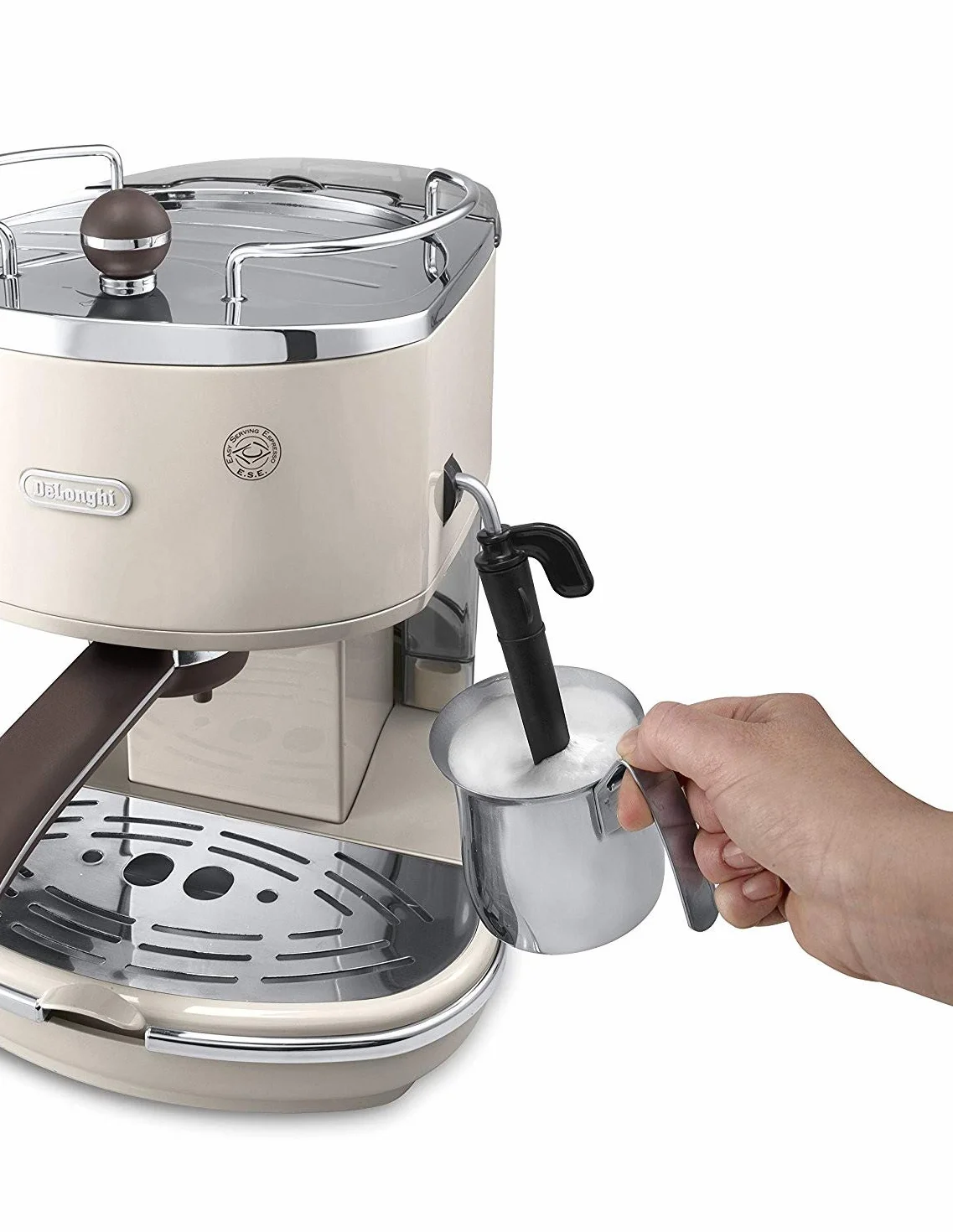 De'Longhi Vintage Icona Traditionnelle Barista Pompe Espresso Machine, Cafetière et Cappuccino, ECOV311BG, 1.4L, Crème