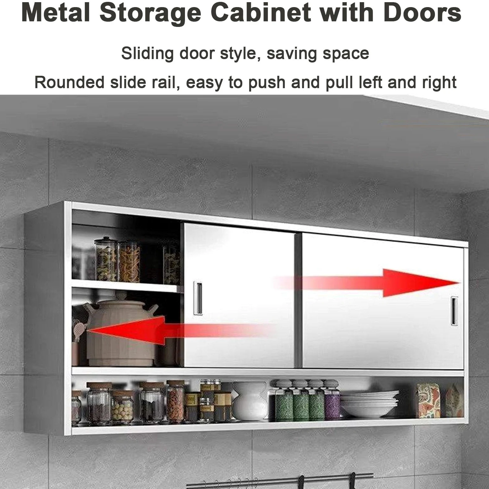 Armoire de Rangement Murale Robuste, Buffet de Garde-Manger d'armoires de Cuisine avec Portes coulissantes, Armoire Utilitaire autoportante pour Bouteilles d'assaisonnement aux épices