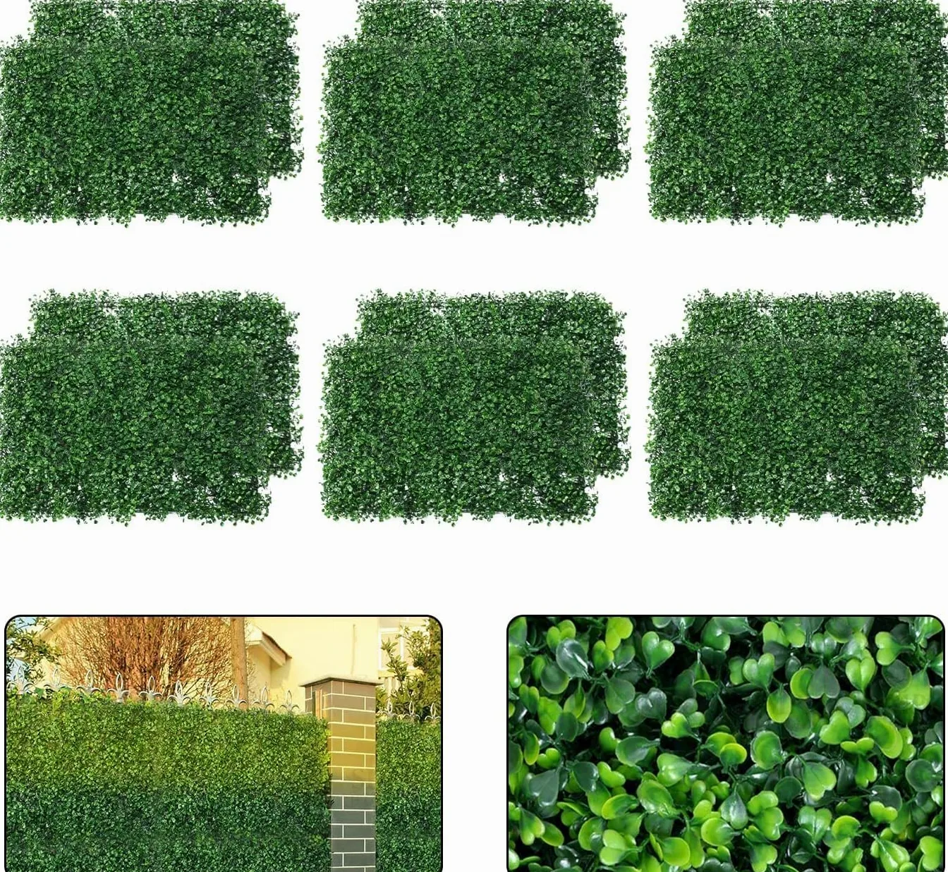uyoyous Lot de 12 parois en plantes artificielles pour jardin - Protection contre les UV - 60 x 40 cm - Vert foncé