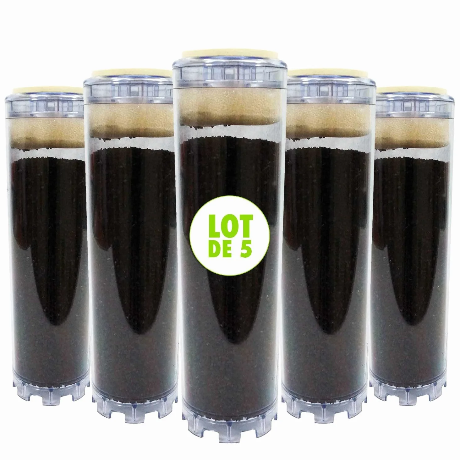 Lot de 5 Cartouches au Charbon Actif 9 pouces 3/4 - Elimination du Chlore/Mauvais Goût et Odeurs pour l'Eau de Boisson