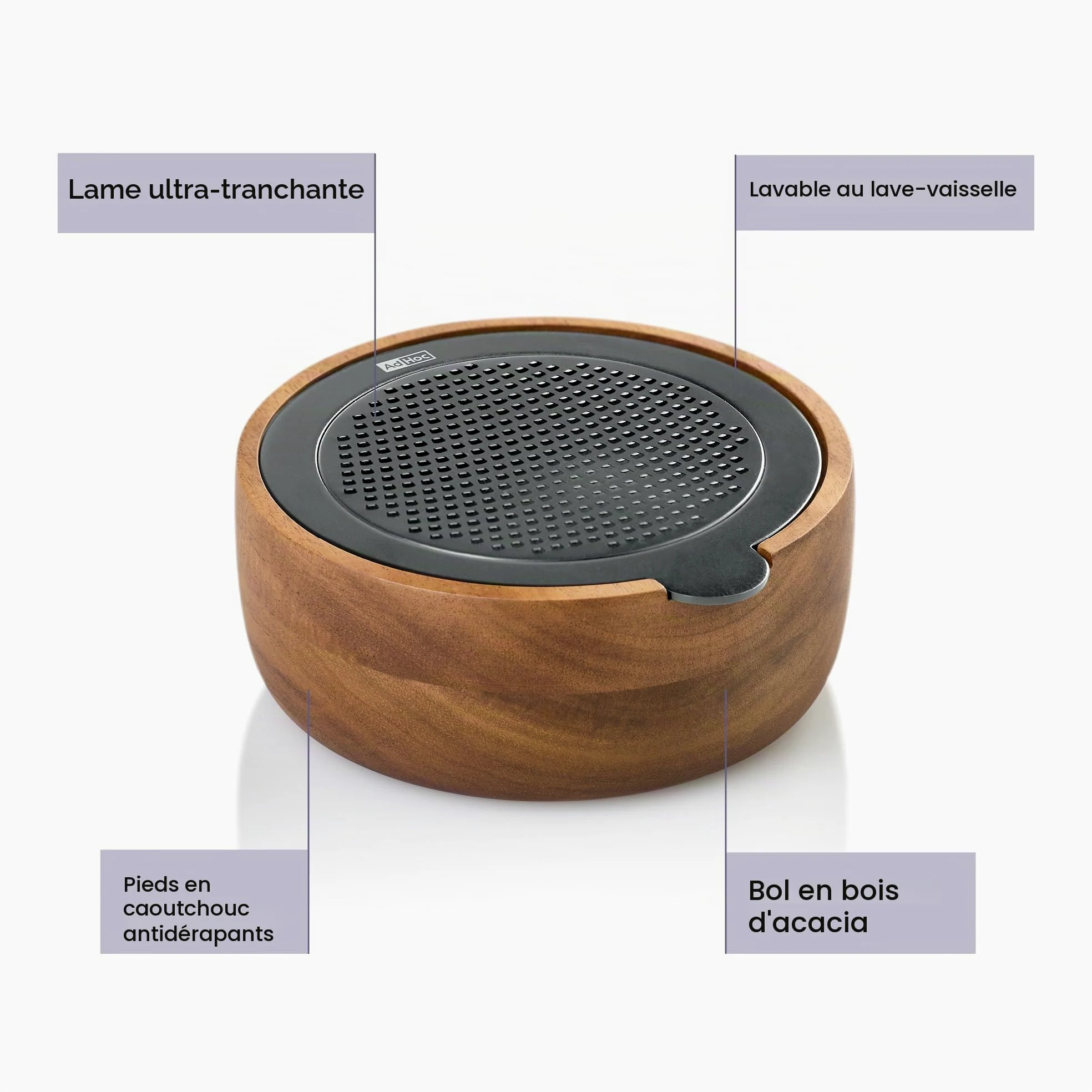 AdHoc CutnServe Râpe fine à fromage avec récipient, noir | Lame inox PreciseGrate pour parmesan, fromage à pâte dure, chocolat, noix et épices, récipient en bois d’acacia