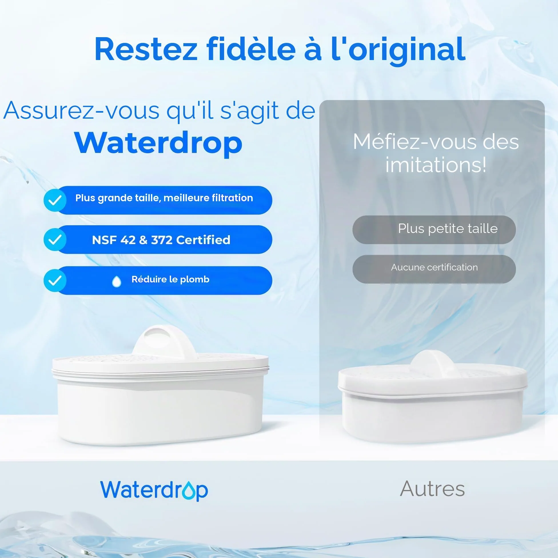 Waterdrop WD-PF-01A Plus Filtres de Remplacement Certifiés NSF Pour Tous les Systèmes de Filtration Waterdrop Jug, Durent Jusqu'à 3 Mois ou 757 Litres (Paquet de 3)