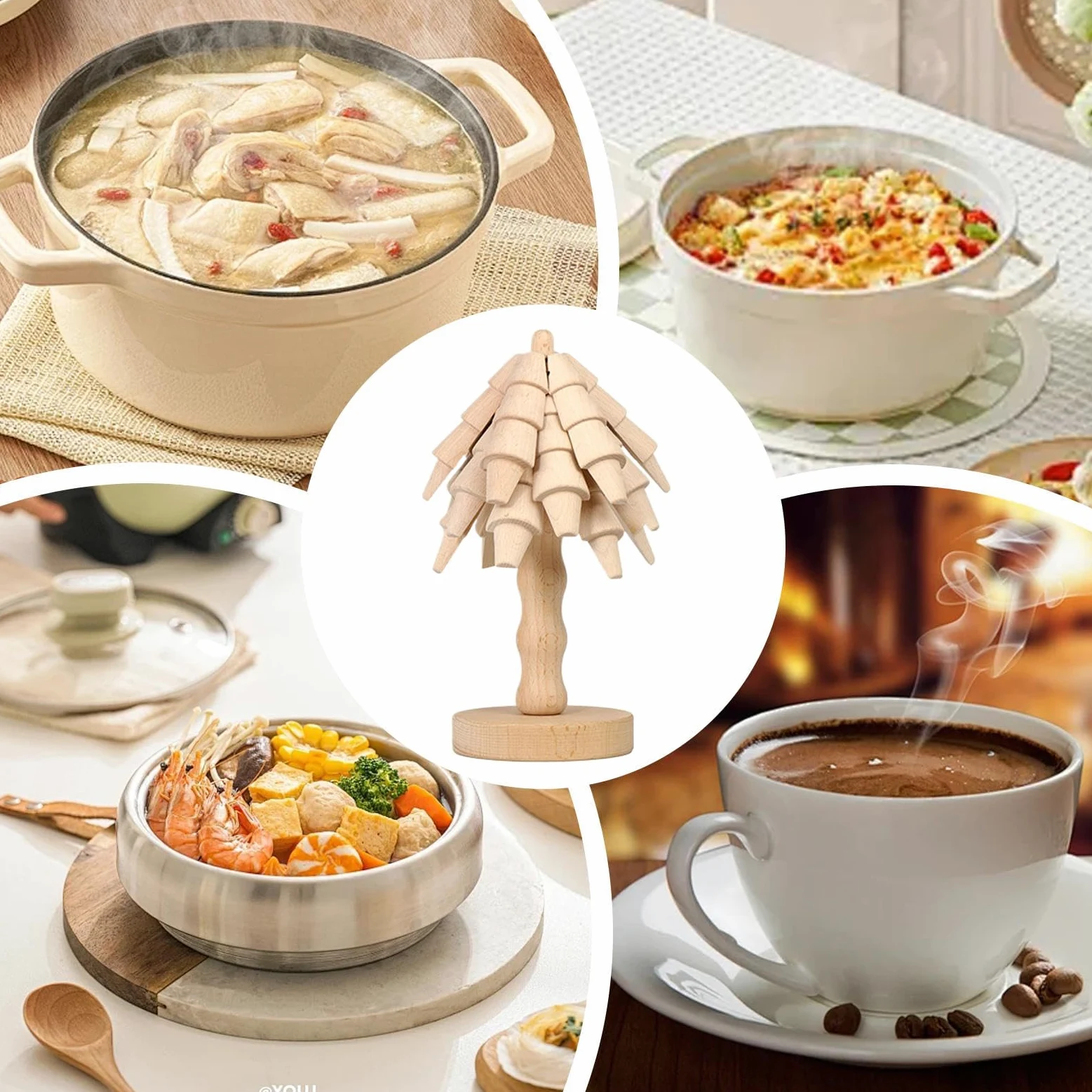 Ensemble De Dessous-De-Plat en Bois Forme Arbre Support Protecteur | Set De Dessous-De-Plat En Forme D'arbre Pour Protection Boissons Casseroles Poêles Assiettes Bols