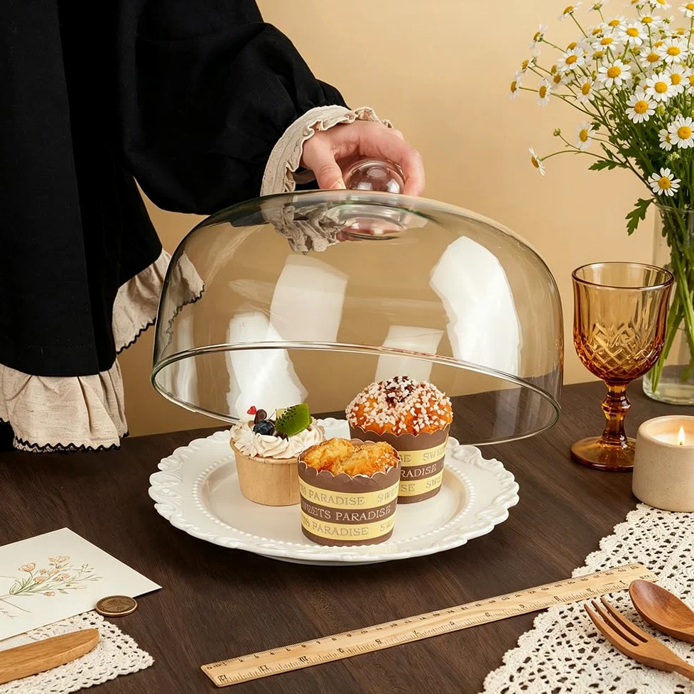 UNICRAFTALE Cloche à Gateau En Verre Rond Clair De 13.7 cm De Haut Sans Socle Pour Présentation De Mini Gateaux Desserts Fromage Dans Cuisine Mariage Fête