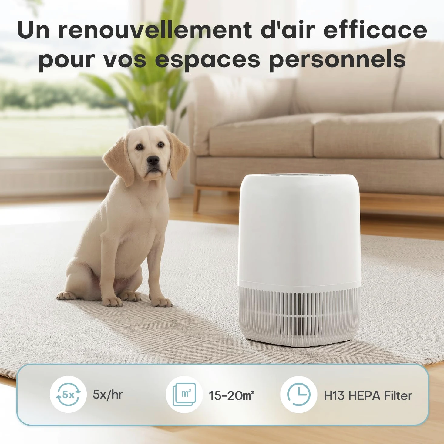 AROEVE Purificateur d'Air avec Filtre HEPA H13 à 3 Étages, Pour Chambre 20m², Silencieux 22 dB & Économie d'Énergie 5W, Élimine Pollen Fumée Poils d'Animaux, Fonction Aromathérapie